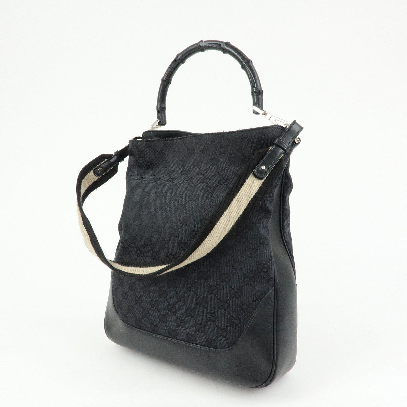 GUCCI Bamboo Sherry GG Canvas 2Way Bag Shoulder Bag Black 001・4058