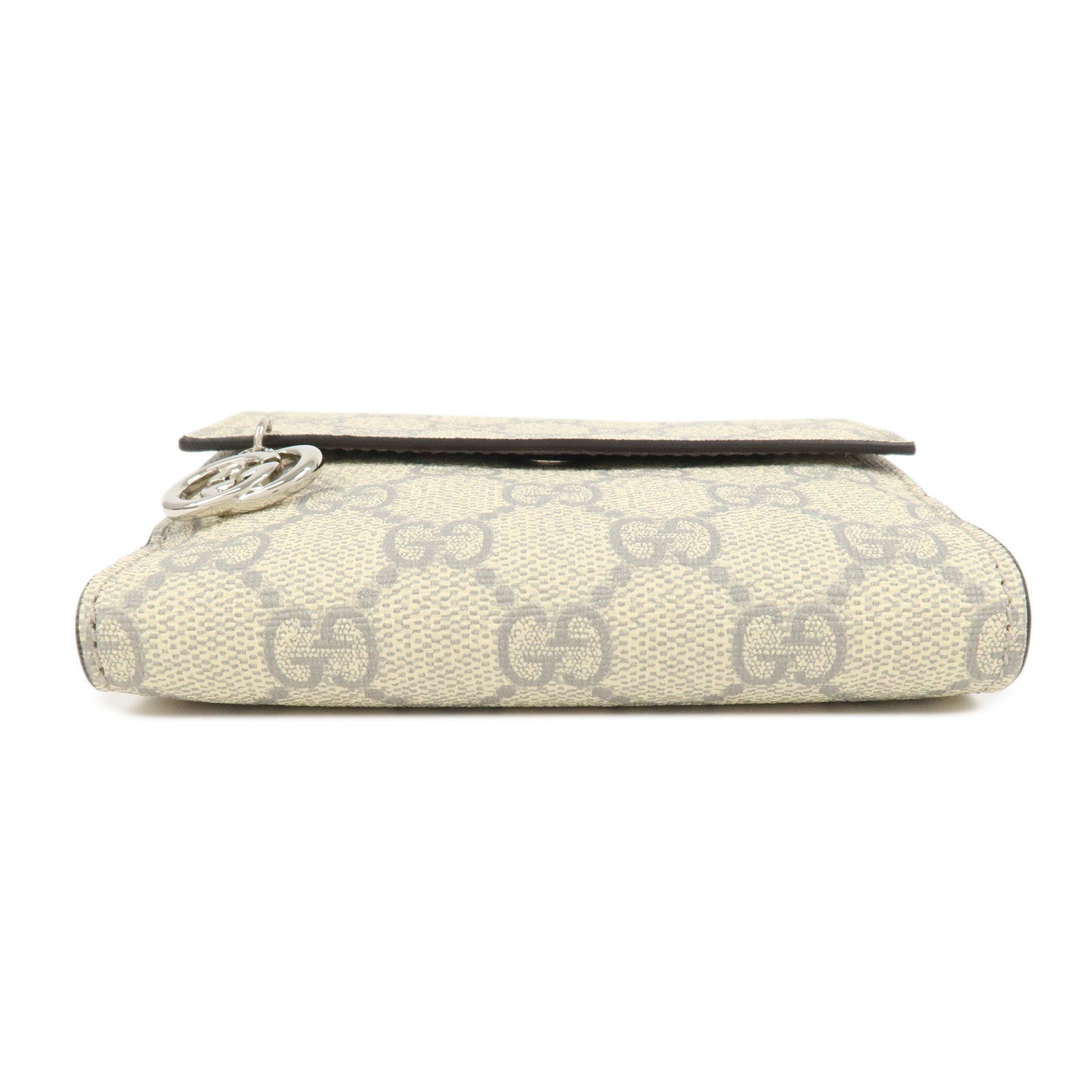 GUCCI Interlocking G GG Supreme W Flap Compact Wallet Beige Gray 212105