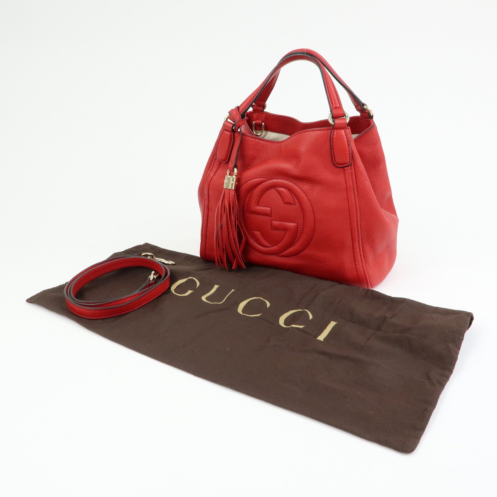 GUCCI SOHO Interlocking G Leather 2Way Bag Hand Bag Red 336751