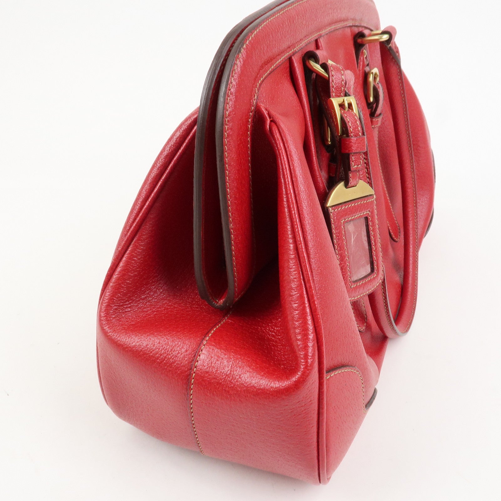 PRADA Logo Leather Hand Bag Shoulder Bag Red BR3508