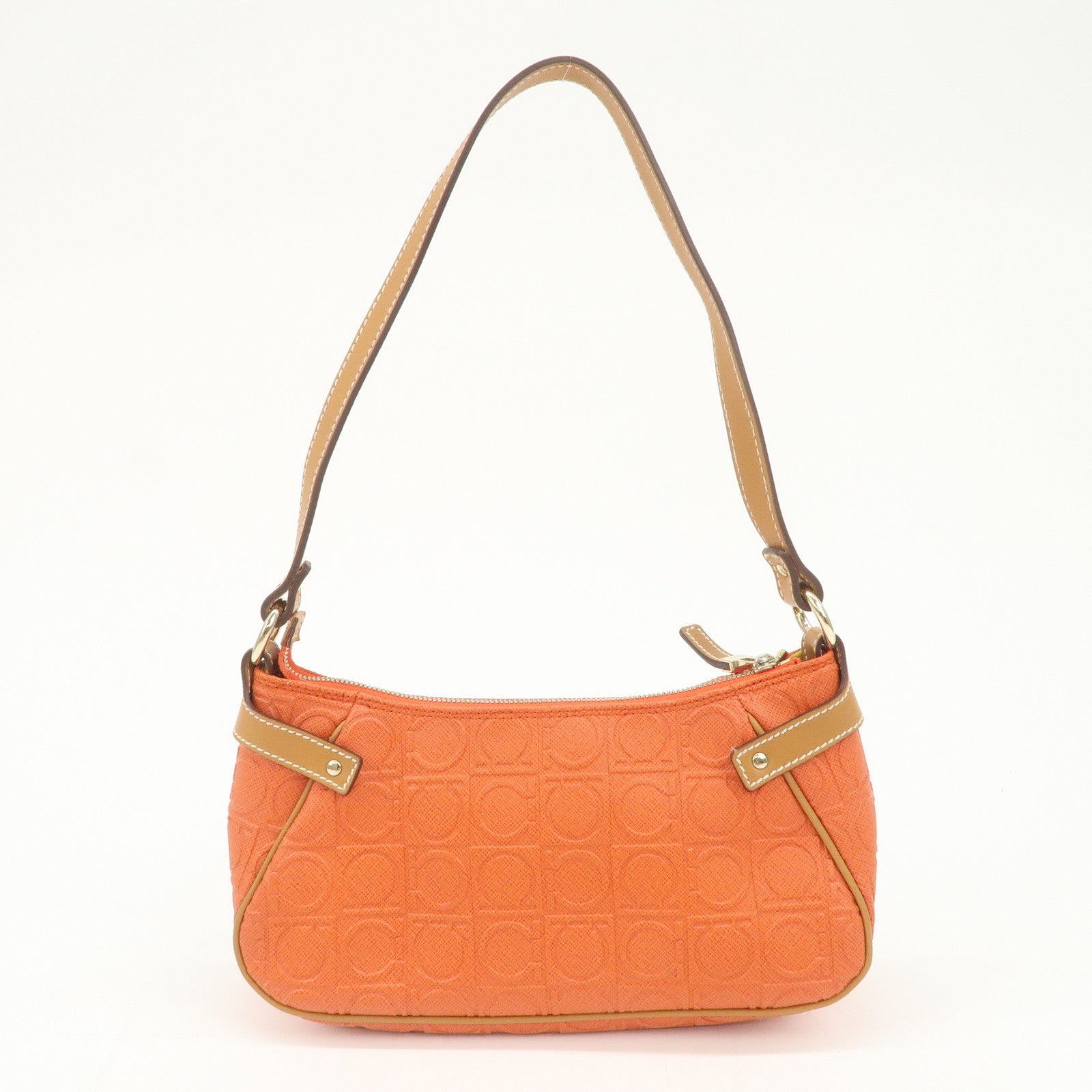 Ferragamo Gancini Leather Shoulder Bag Hand Bag Orange Beige
