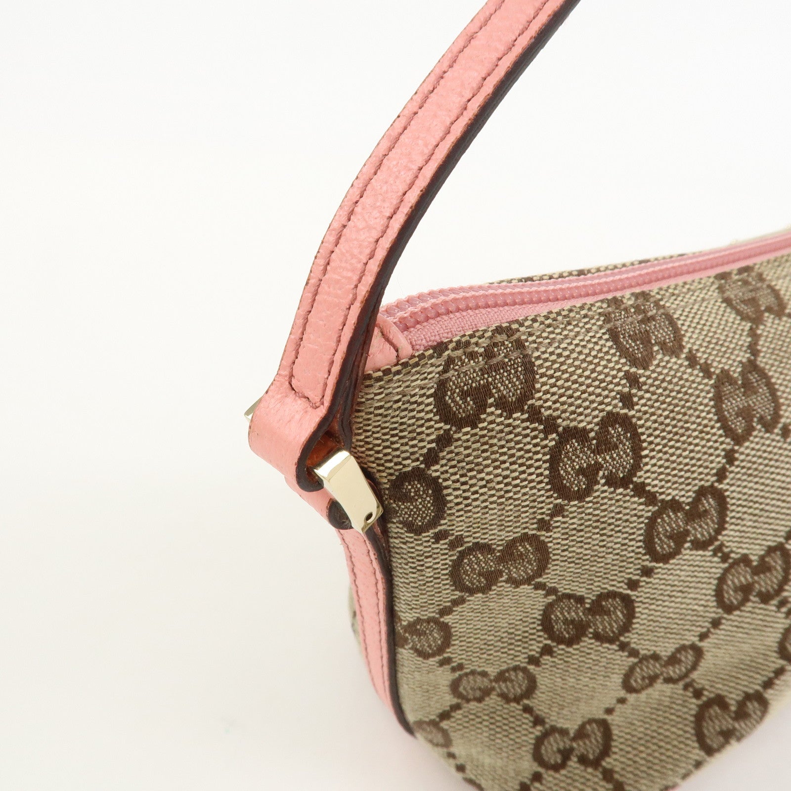 GUCCI Boat Bag GG Canvas Leather Accessory Pouch Hand Bag 07198