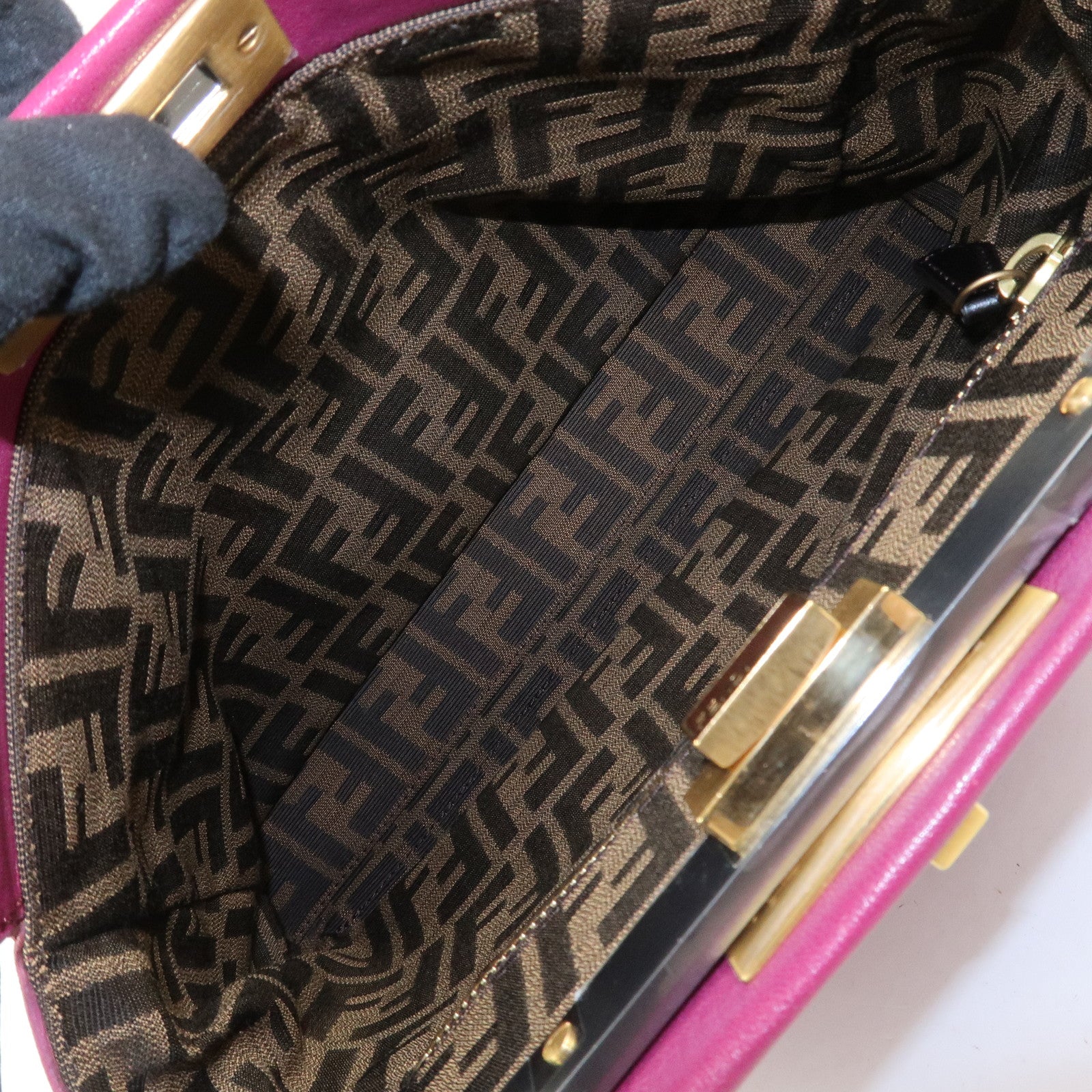 FENDI Peekaboo Leather 2Way Hand Bag Shoulder Bag Fuchsia 8BN226