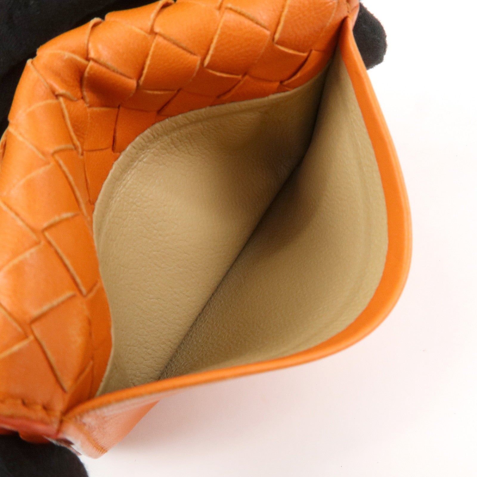 BOTTEGA VENETA Intrecciato Leather Card Case Card Holder Orange