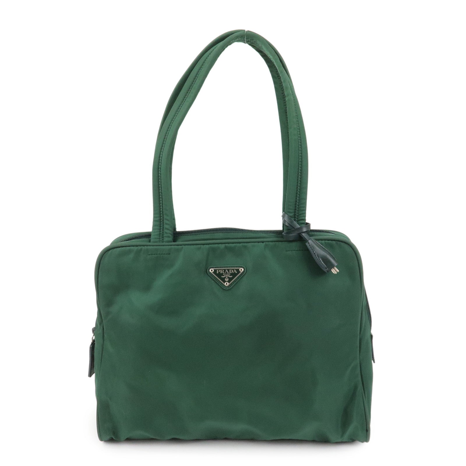 PRADA Triangle Logo Nylon Leather Tote Bag Shoulder Bag Green