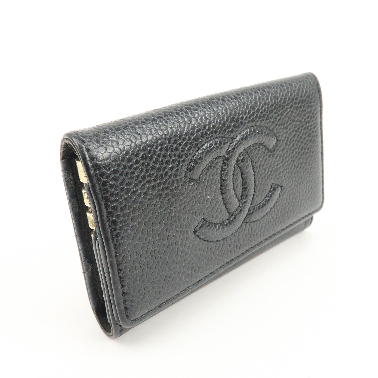 CHANEL COCO Mark Caviarskin 6 Rings Key Case Key Holder A13502