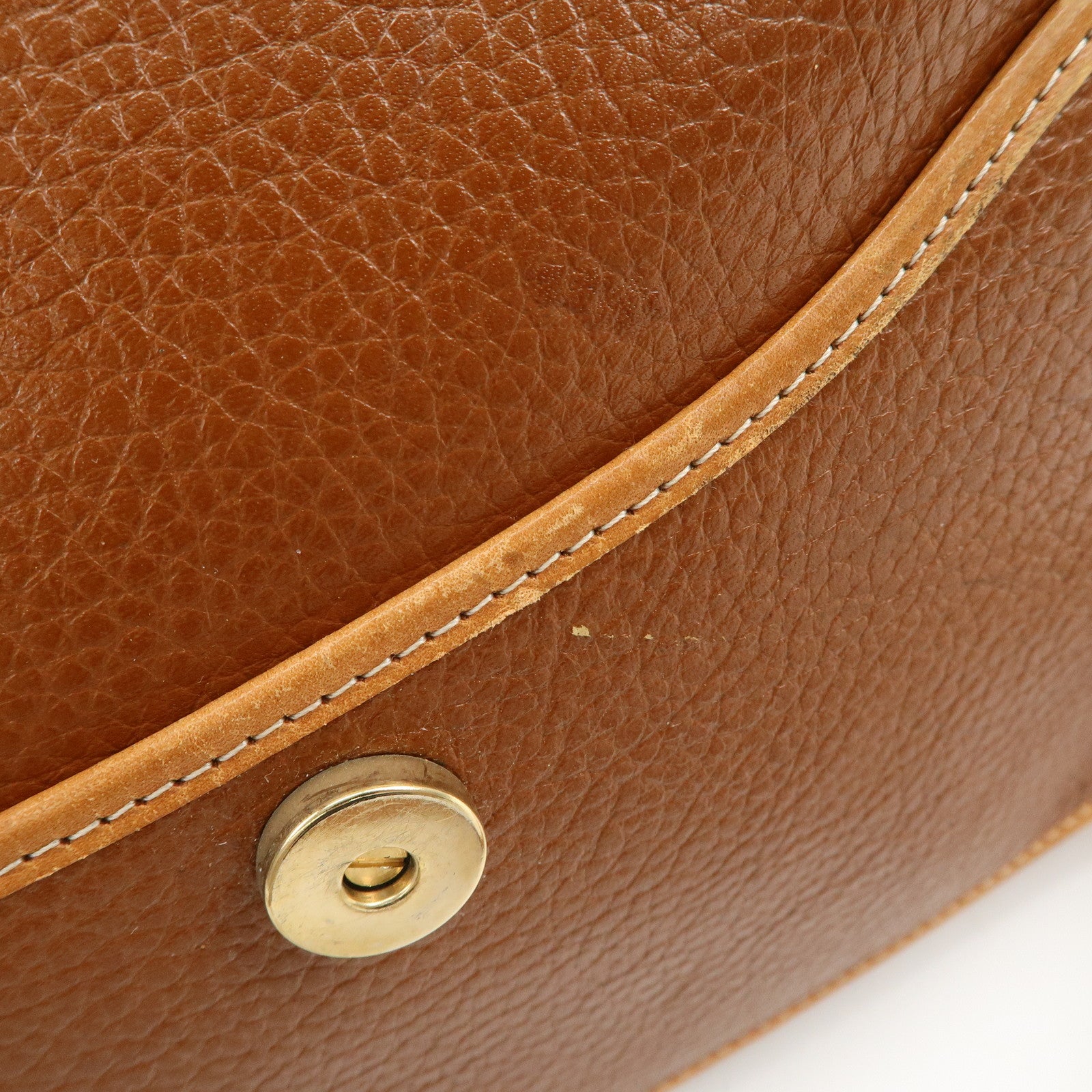 Christian Dior Logo Leather Shoulder Bag Brown Gold HDW