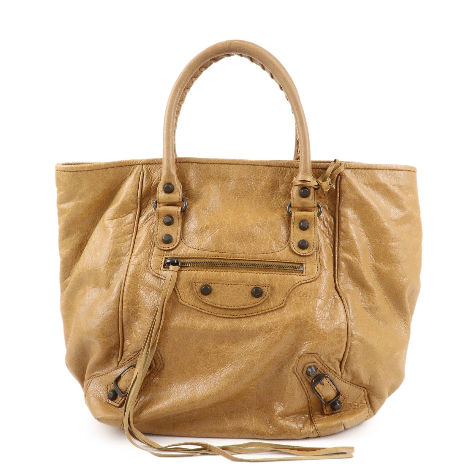 BALENCIAGA The Sunday Leather Tote Bag Hand Bag Brown 228750 Used