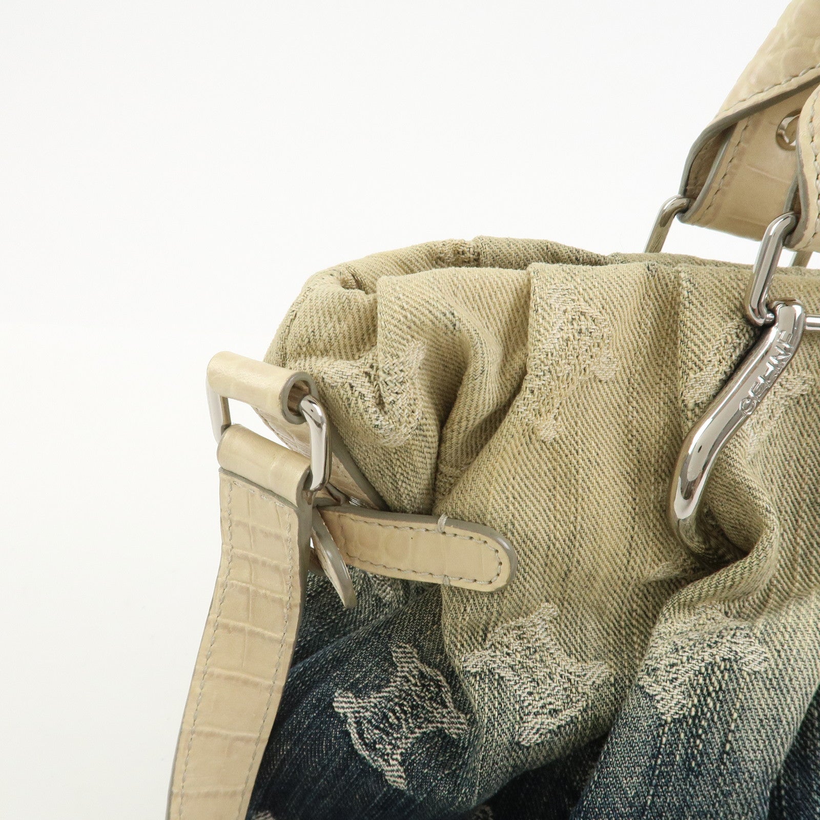 CELINE Macadam Denim Embossed Leather 2WAY Bag Hand Bag Blue Ivory