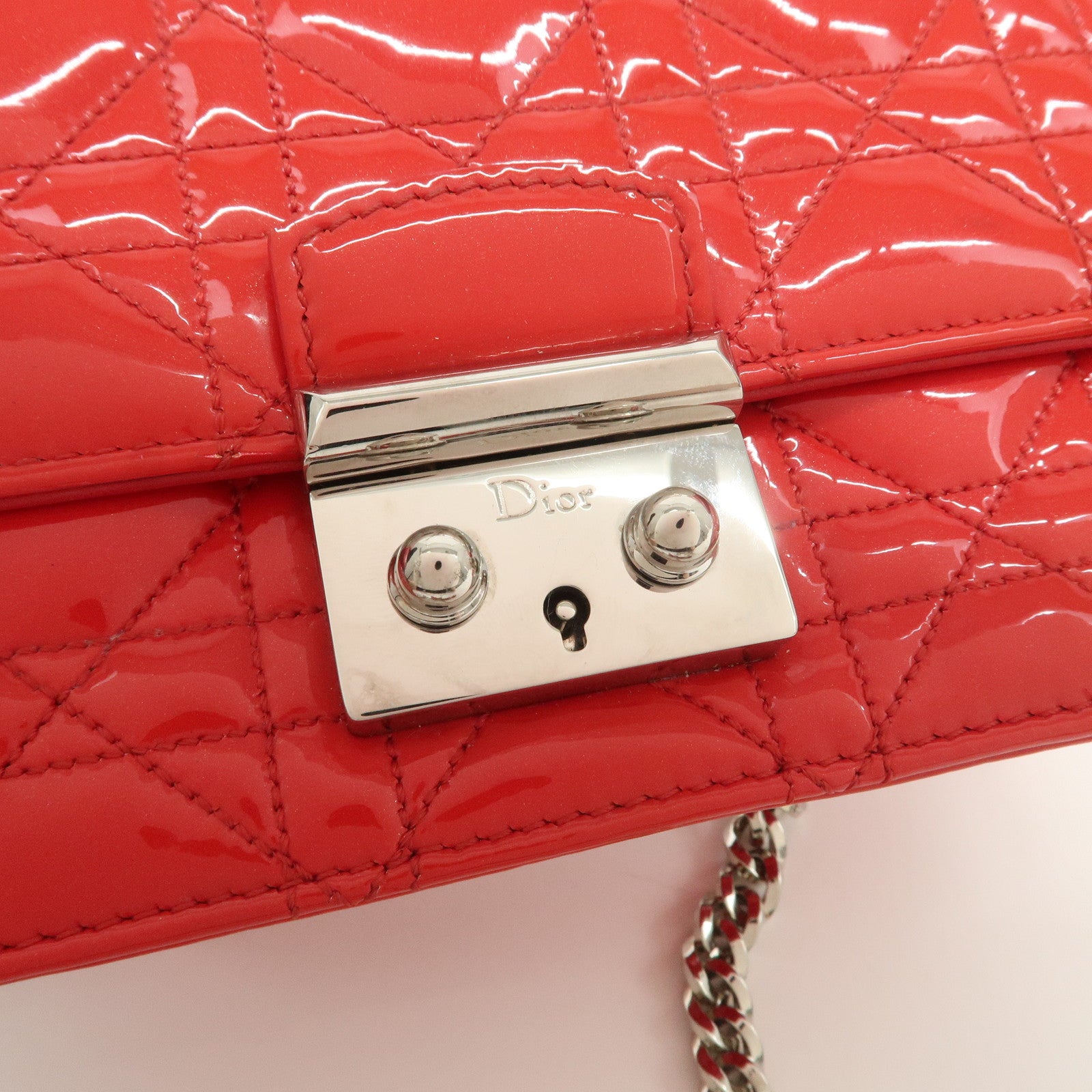 Christian Dior Cannage Patent Leather Chain Shoulder Bag COW Red Used