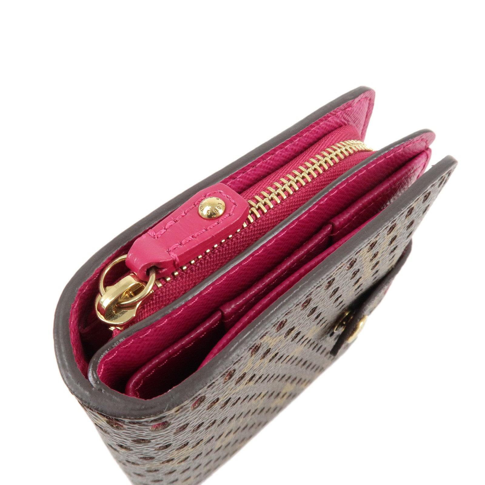 Louis Vuitton Monogram Perfor Compact Zip Bi-fold Wallet Fuchsia M95188 Used
