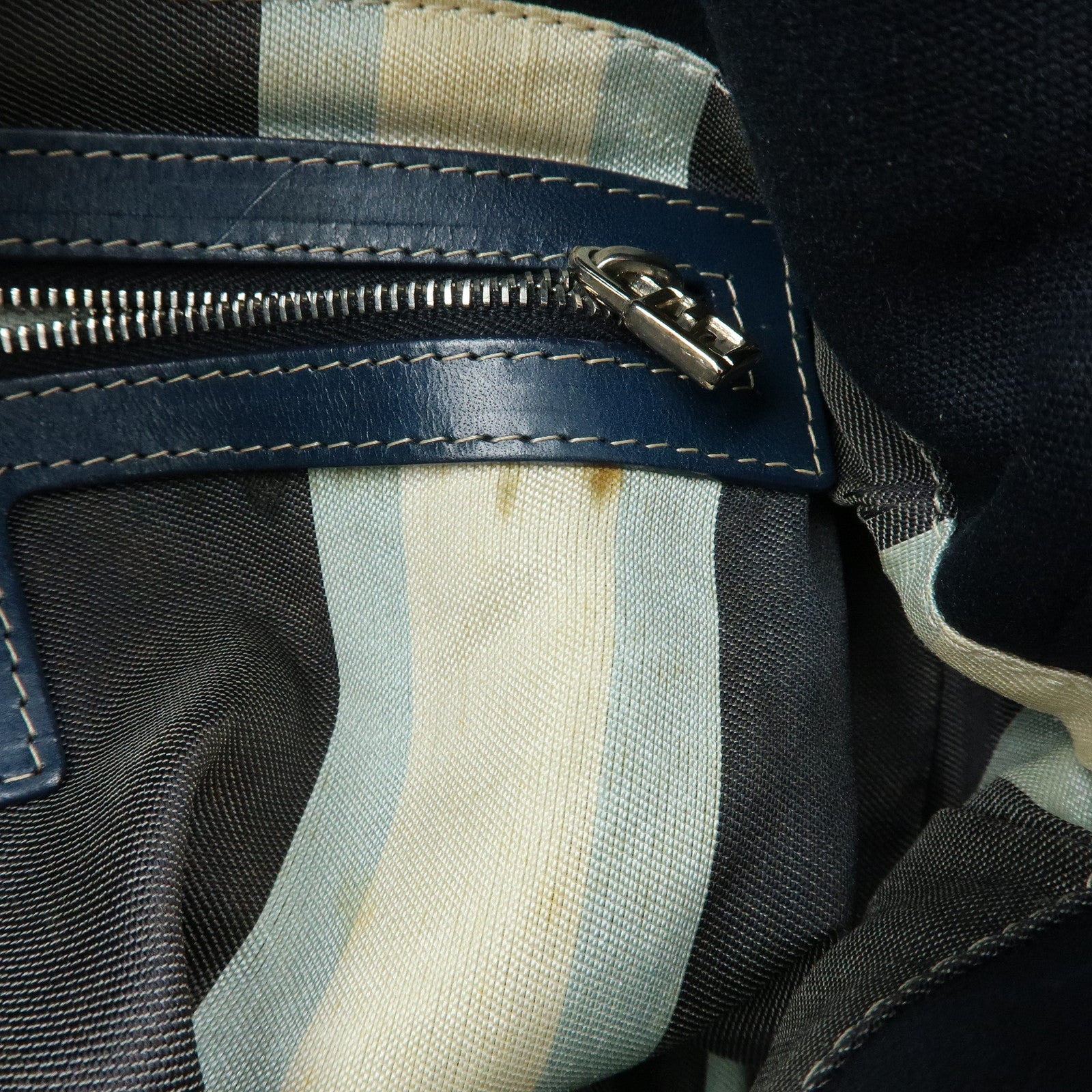 FENDI Mamma Baguette Canvas Shoulder Bag Navy 26325