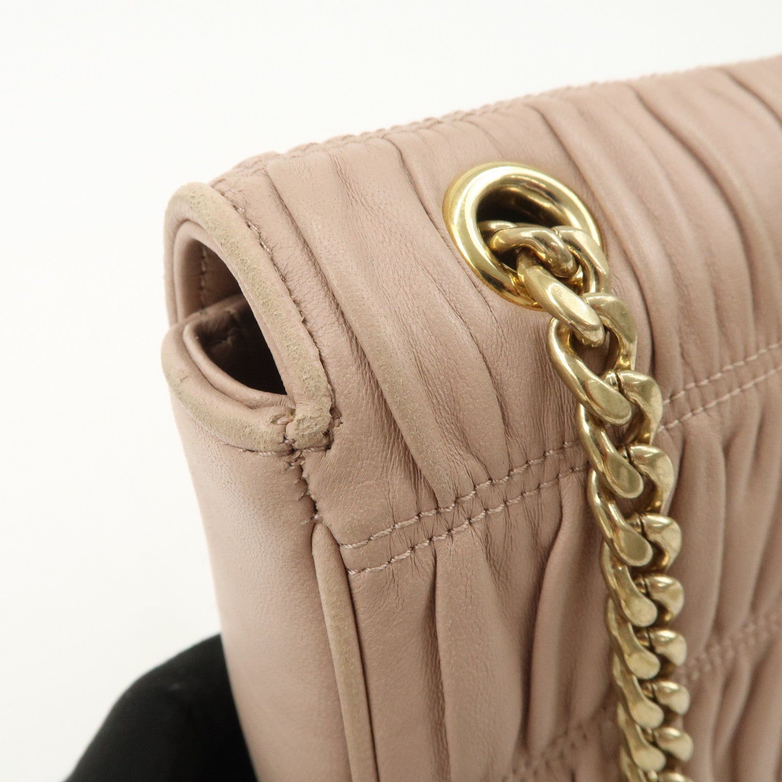 PRADA Logo Leather Gathered Chain Shoulder Bag Pink Beige 1BD147