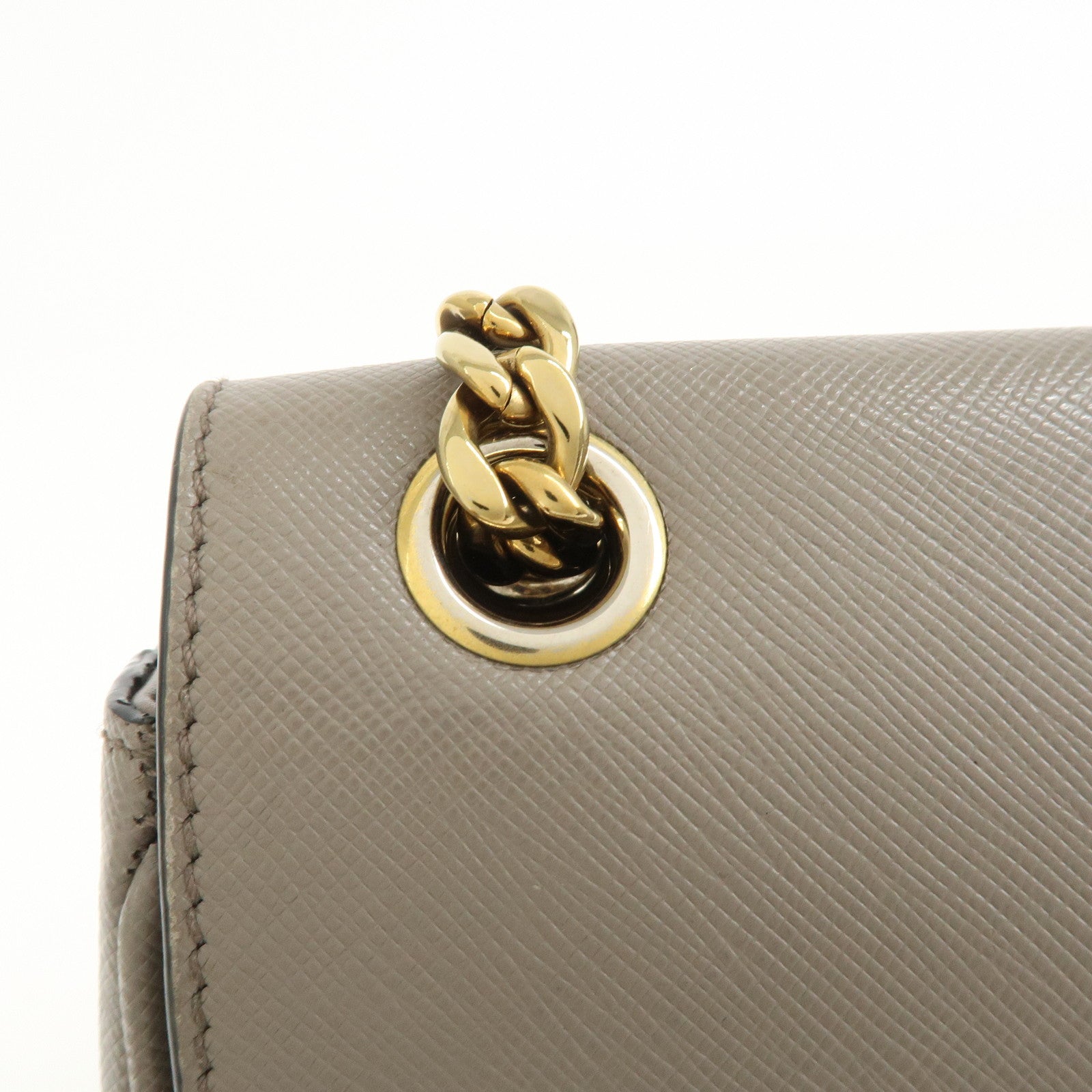 PRADA Saffiano Leather Chain Shoulder Crossbody Bag Gray 1BD193