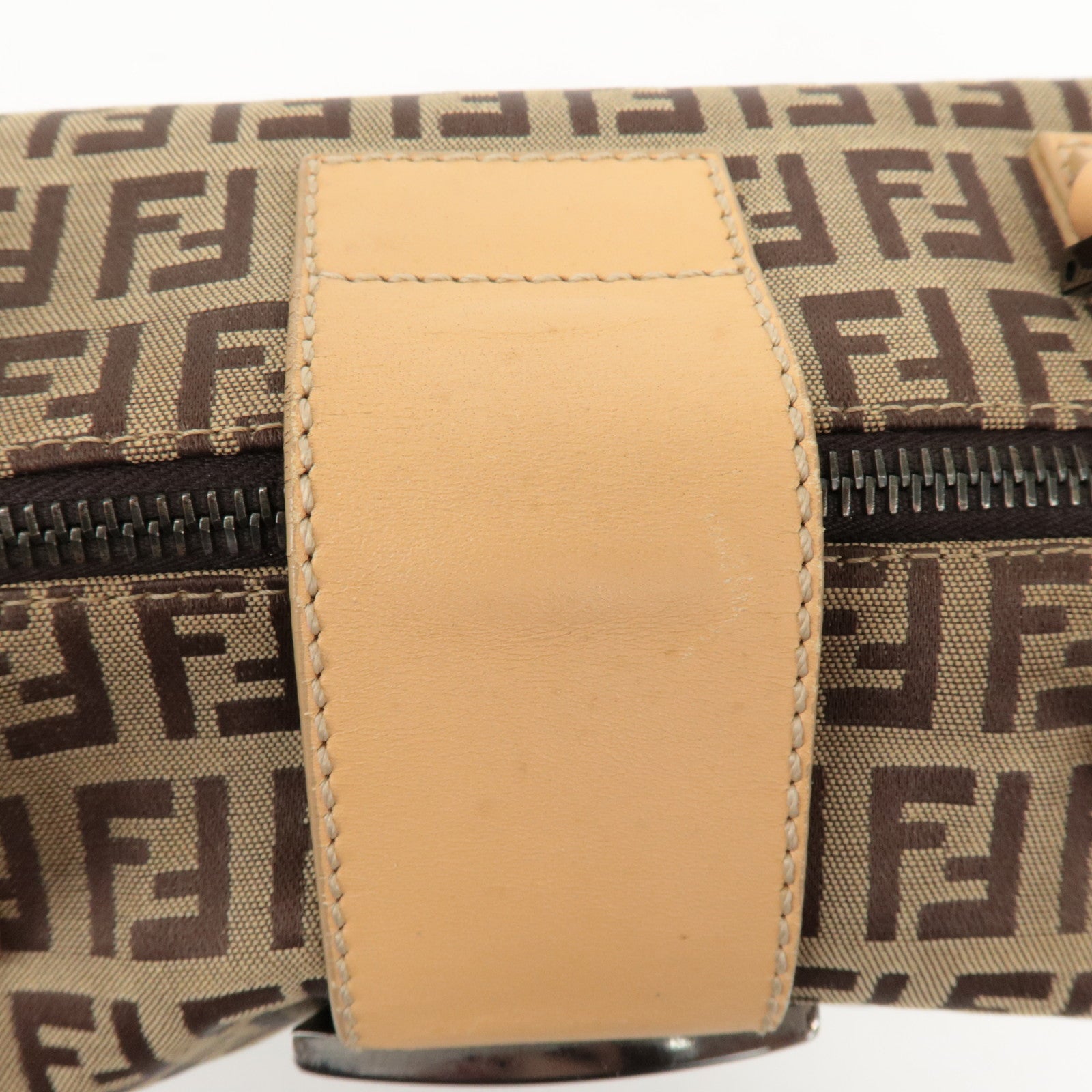 FENDI Zucchino Canvas Leather Shoulder Bag Hand Bag Brown 8BL000 Used