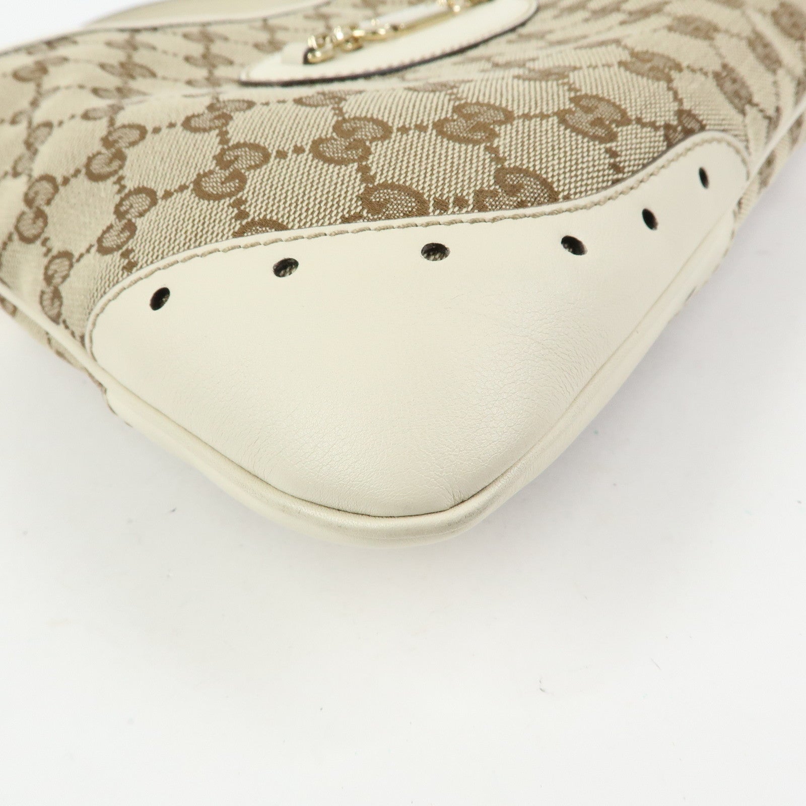 GUCCI GG Monogram Canvas Leather Shoulder Bag Beige White 145778