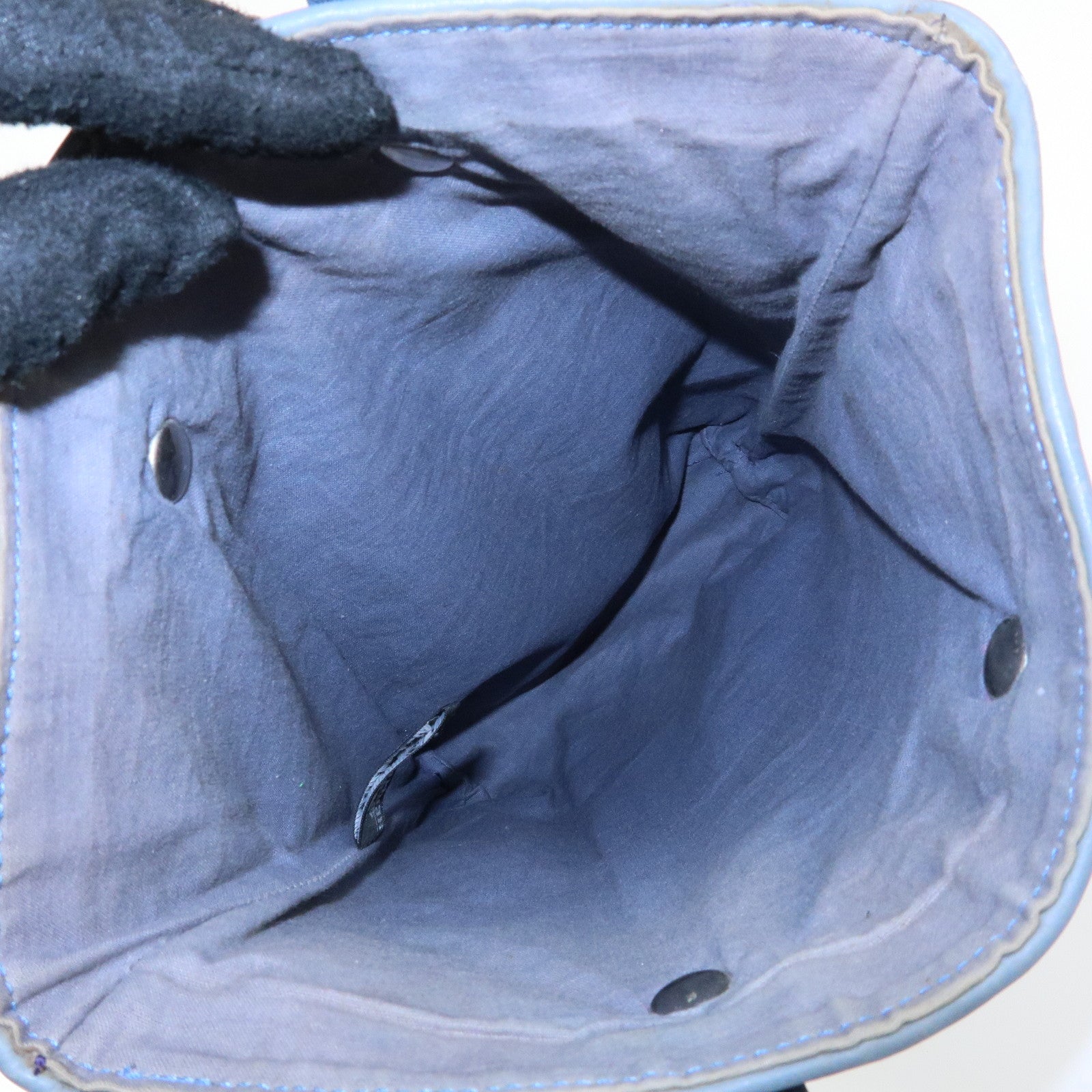 HERMES Amedaba PM Polyester Leather Mini Tote Hand Bag Blue