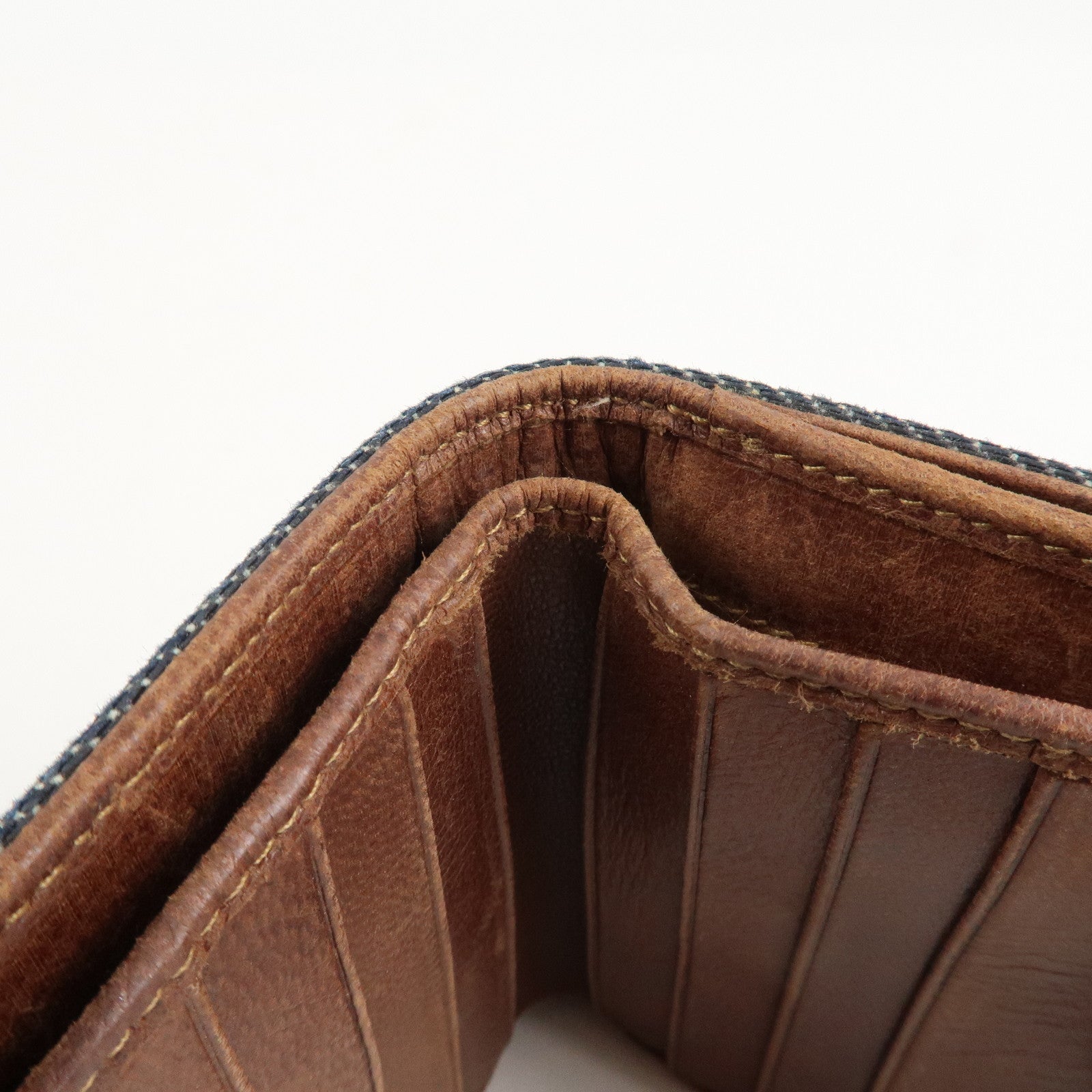 Christian Dior Leather Denim Bi-fold Compact Wallet 46BM-0024 Used