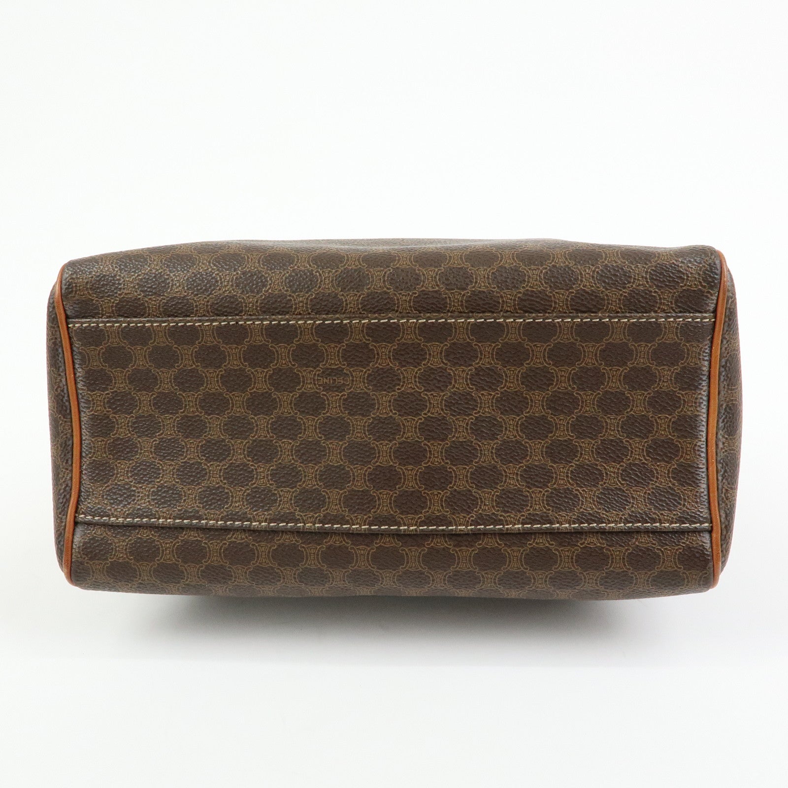 CELINE Logo Macadam PVC Leather Boston Bag Hand Bag Brown