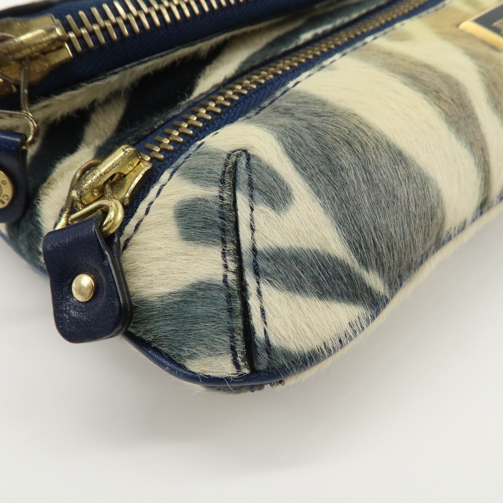 JIMMY CHOO Unborn Calf Clutch Bag Wristlet Pouch Zebra Navy