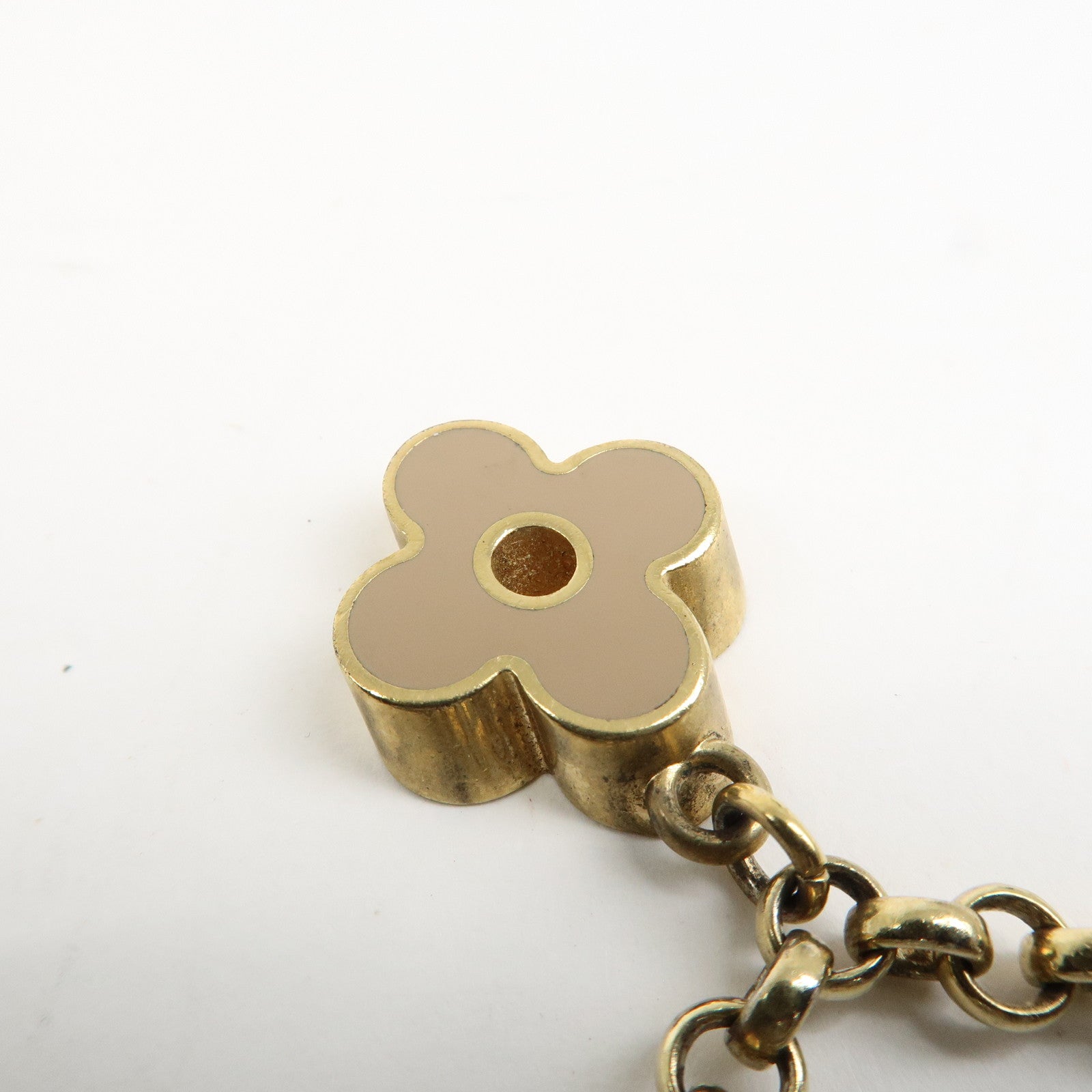 Louis Vuitton Fleur de Monogram Bag Charm Key Chain Gold M65111 Used