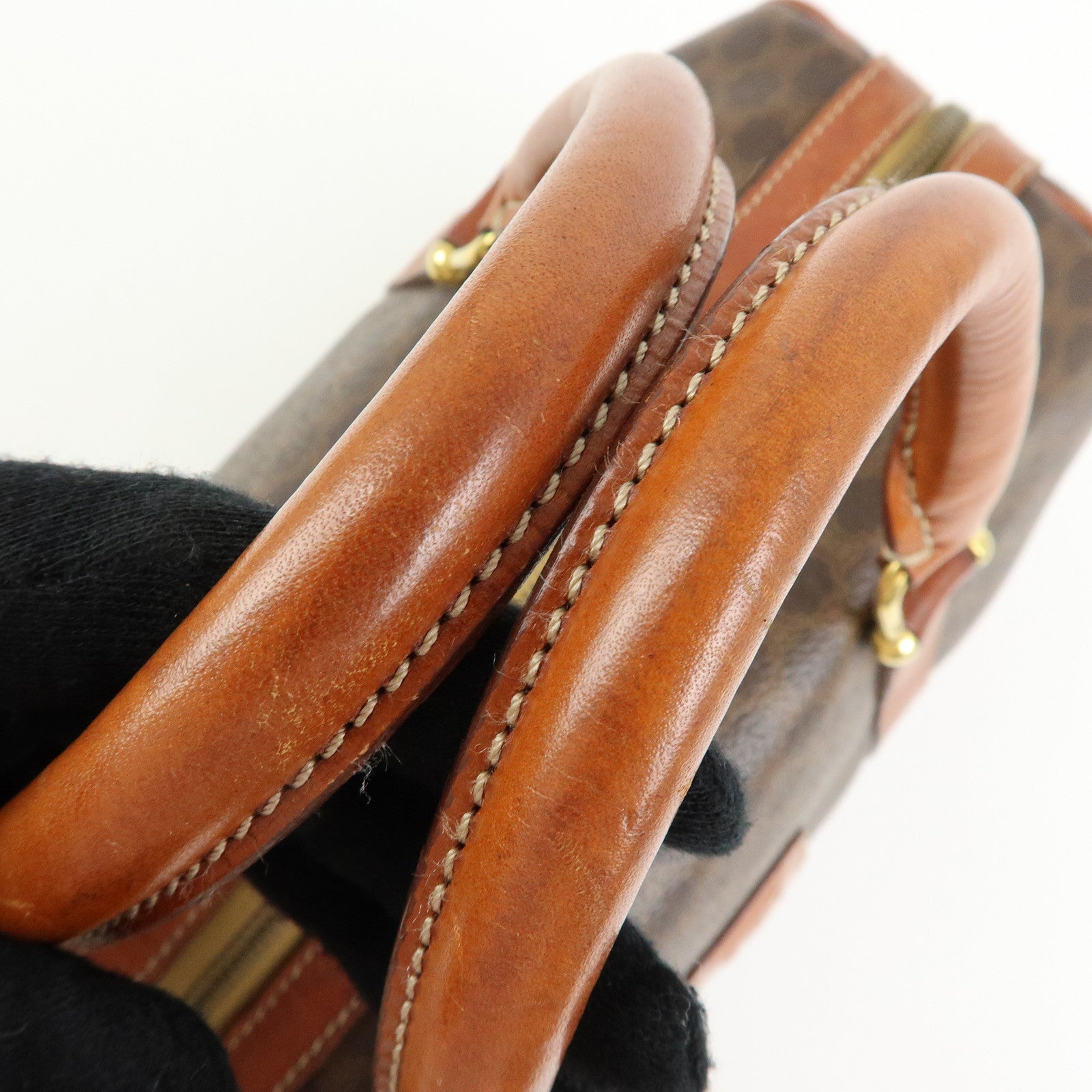 CELINE Macadam PVC Leather Boston Bag Hand Bag Brown