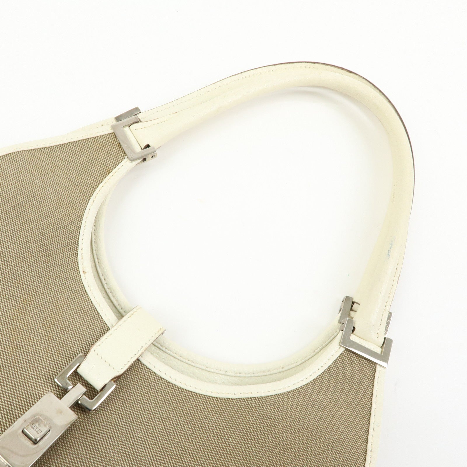 GUCCI Jackie Canvas Leather Shoulder Bag Hand Bag Beige 002.1067