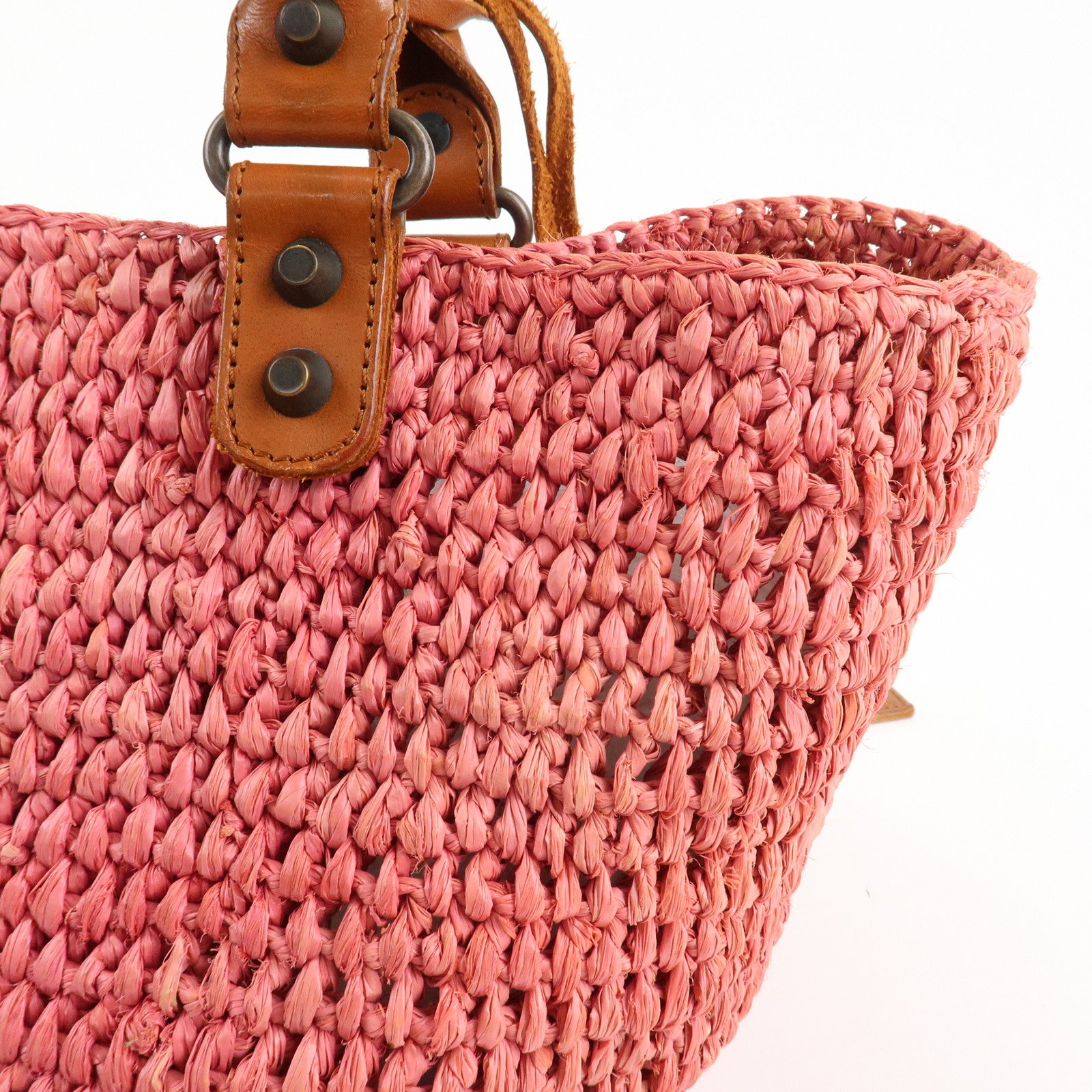 BALENCIAGA Straw Tote Bag Shoulder Bag Brown Pink 236741 Used