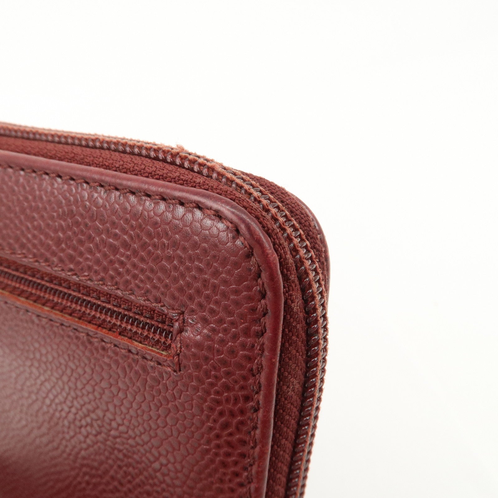 CHANEL COCO Mark Caviar Skin Round Zippy Wallet Bordeaux Used