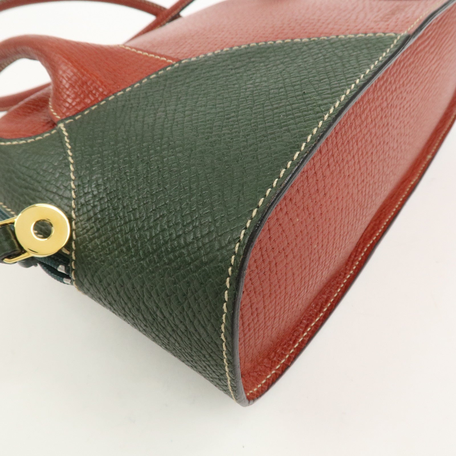 LOEWE Embossed Leather Shoulder Bag Hand Bag Green Red Brown