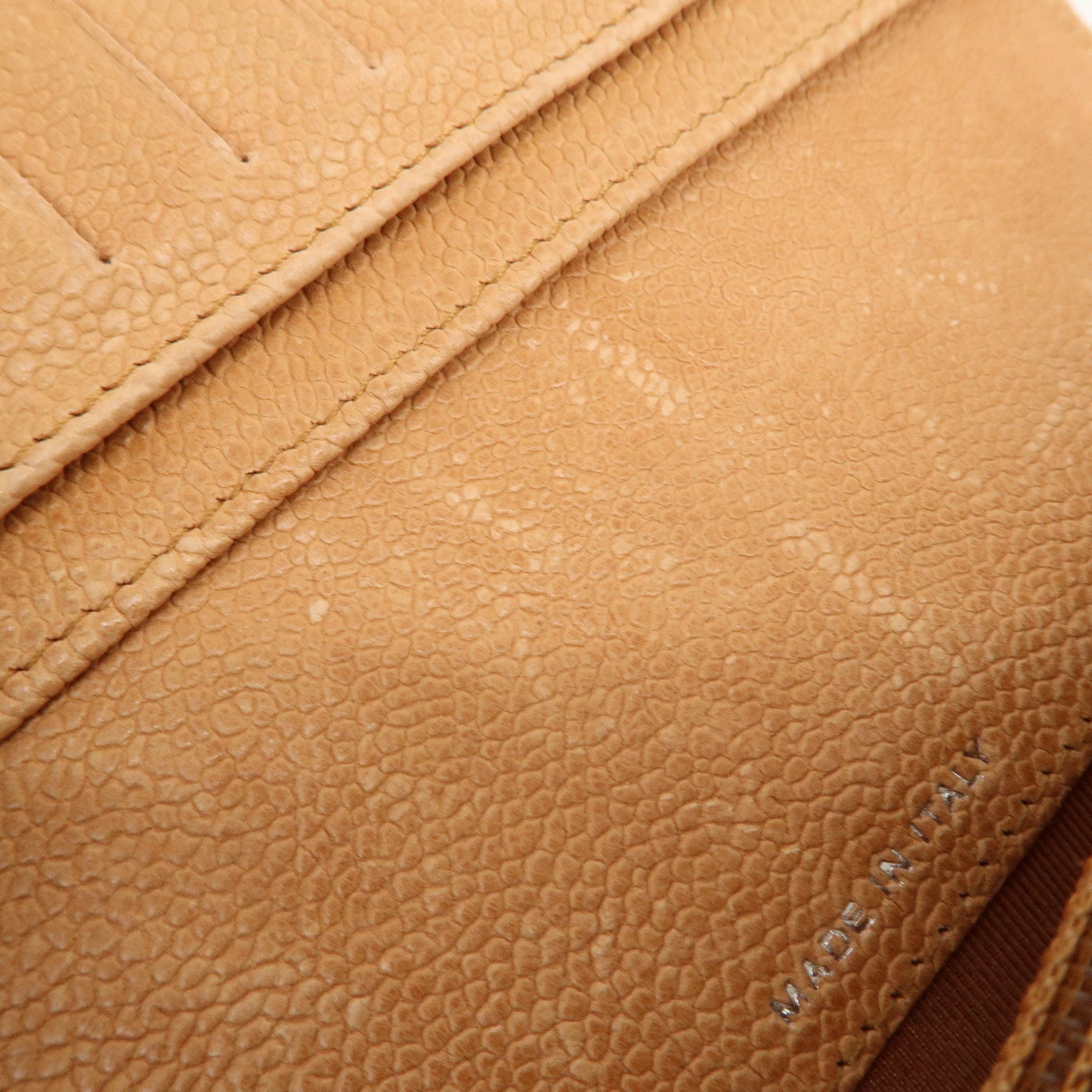 CHANEL Logo Caviarskin Flap Long Wallet Light Brown