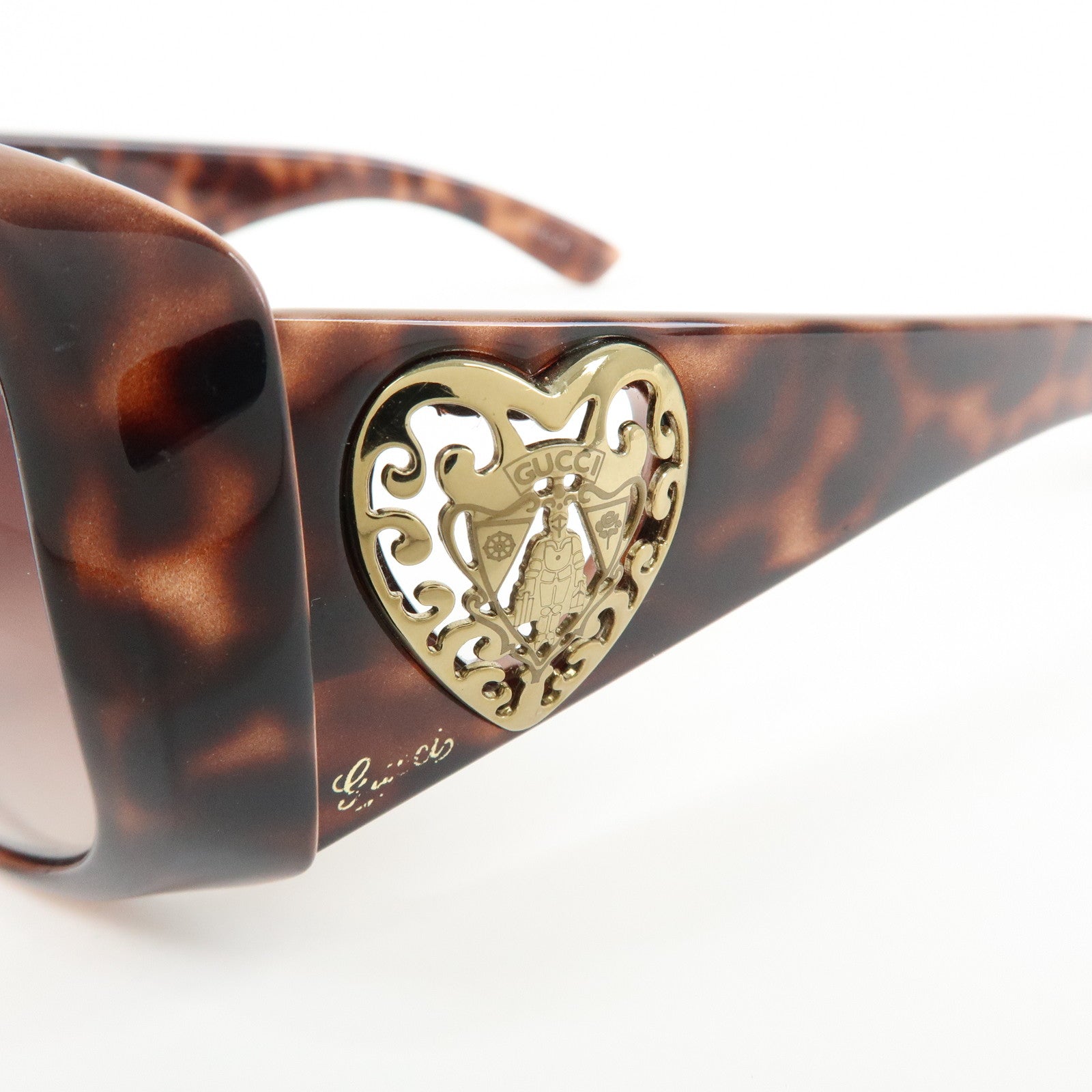 GUCCI Crest Plastic Sunglasses Heart Brown GG3067