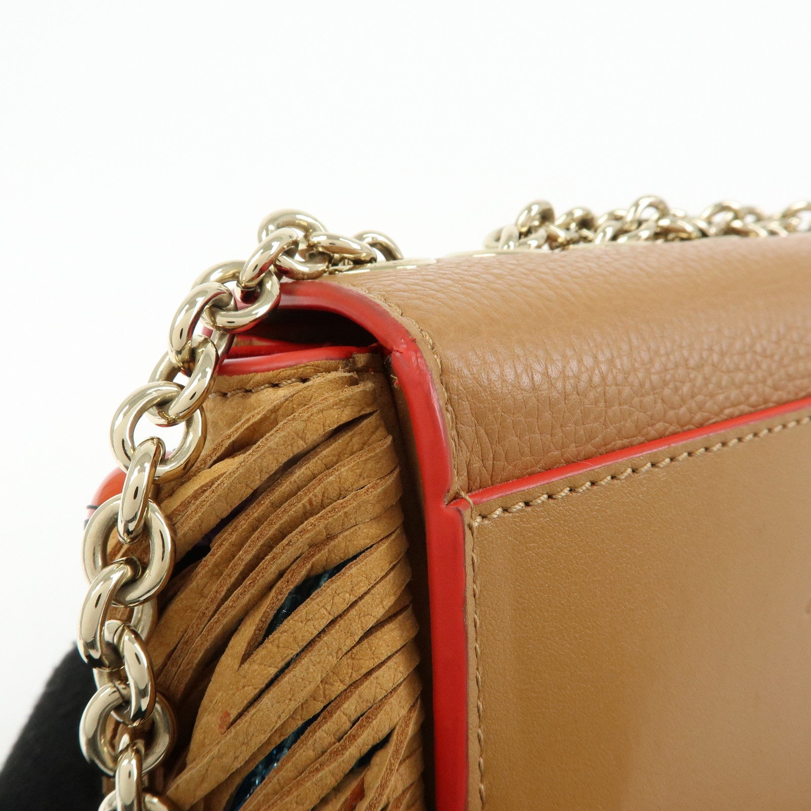Christian Louboutin Leather Beaded Fringe Shoulder Bag Brown
