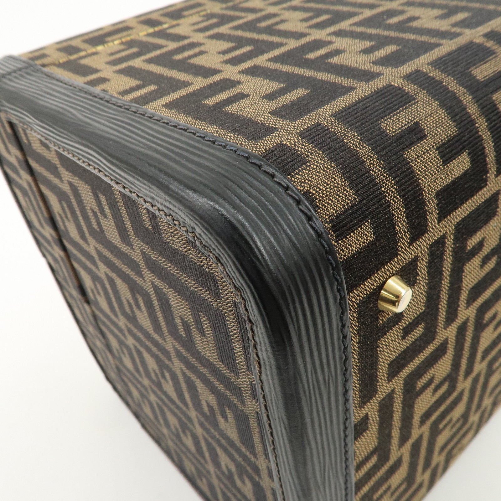 FENDI Zucca Canvas Leather Vanity Bag Makeup Box Brown Black