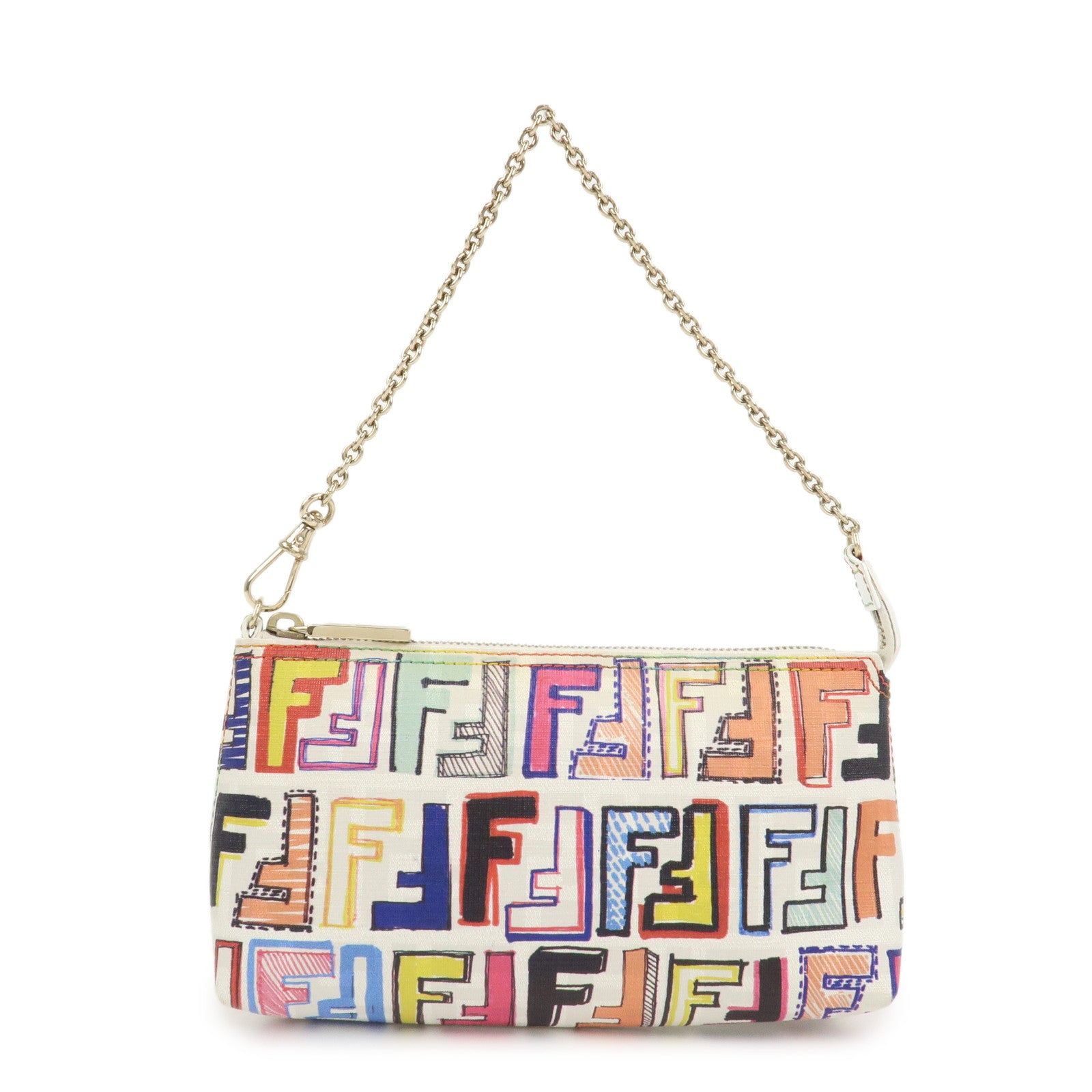 FENDI Zucca Print PVC Chain Accessory Pouch Multicolor 8BR592