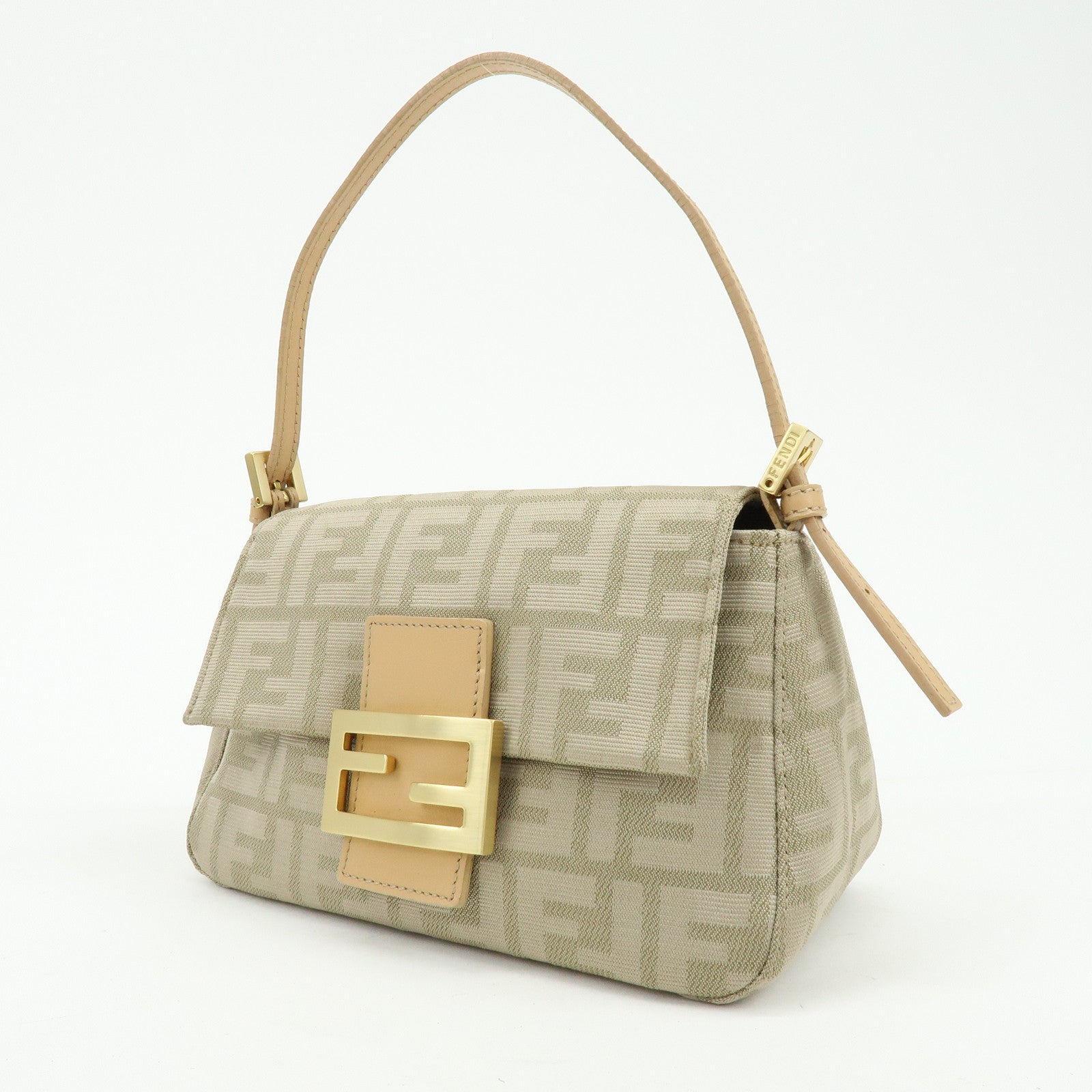 FENDI Zucca Canvas Leather Hand Bag Beige 8BR180