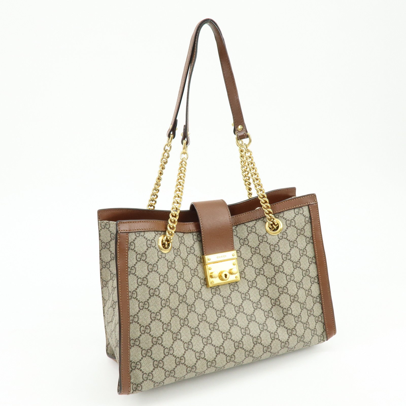 GUCCI GG Supreme PVC Leather Chain Shoulder Bag Beige Brown 479197