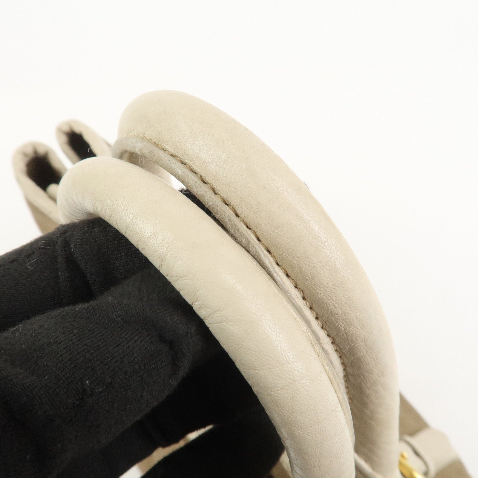 PRADA Logo Jacguard Leather 2Way Tote Bag Brown Ivory BN1841