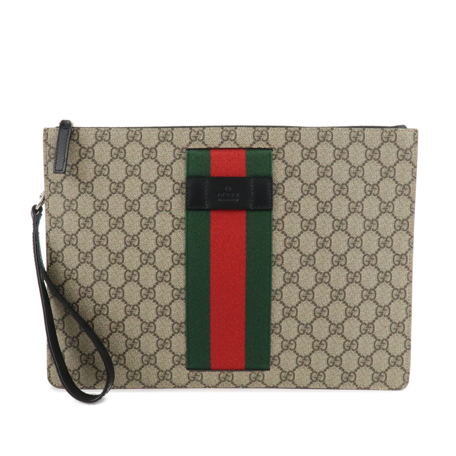 GUCCI Sherry GG Supreme Leather Clutch Bag Beige Black 433665 Used