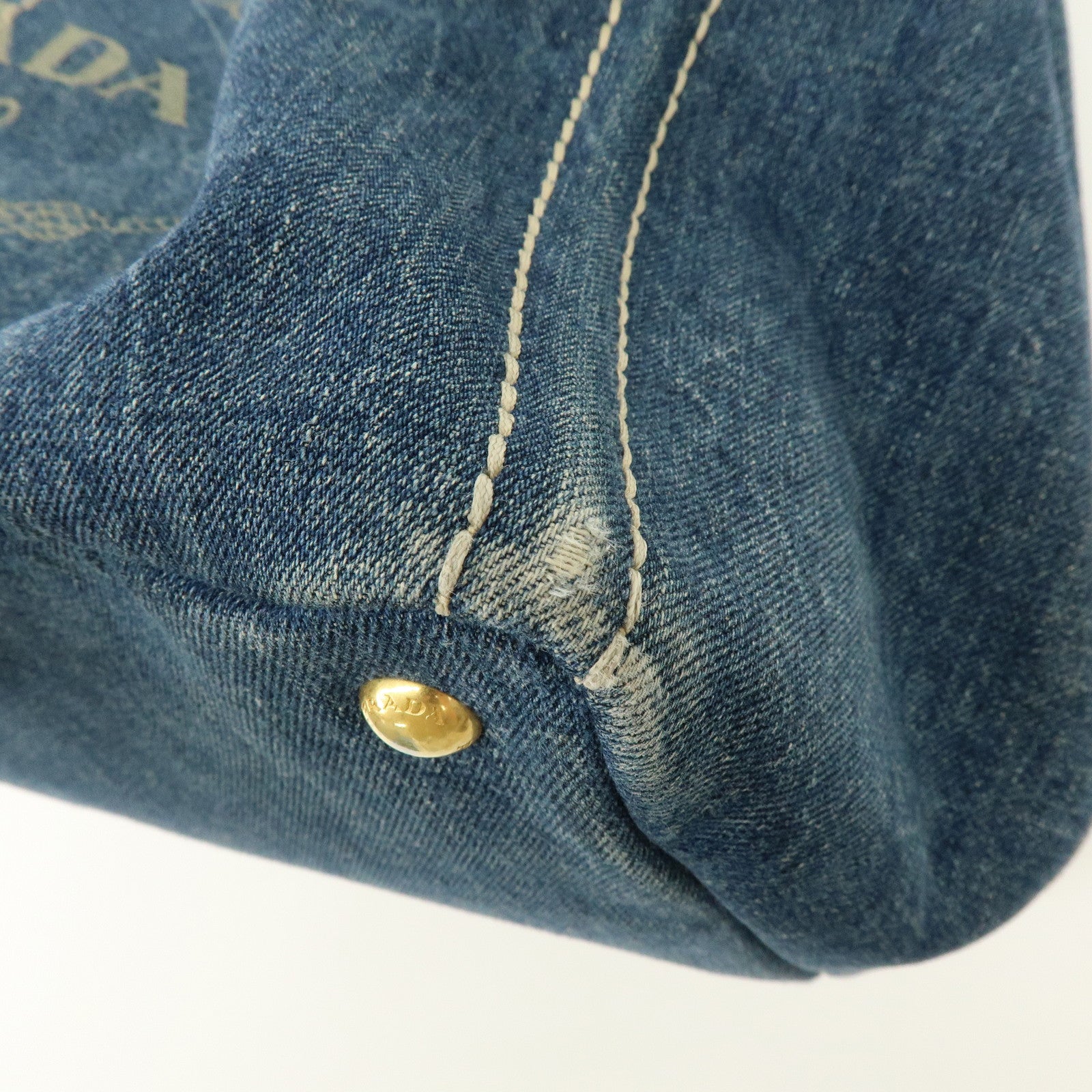 PRADA Logo Canapa Canvas Denim Large Tote Hand Bag Blue BN1872