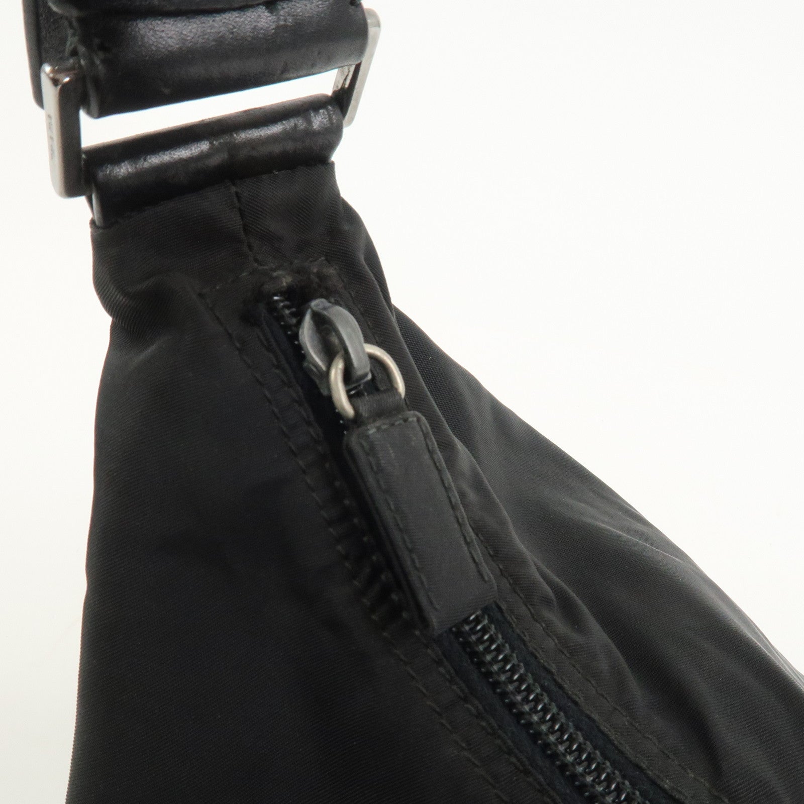 PRADA Triangle Logo Nylon Leather Shoulder Bag Hand Bag Black