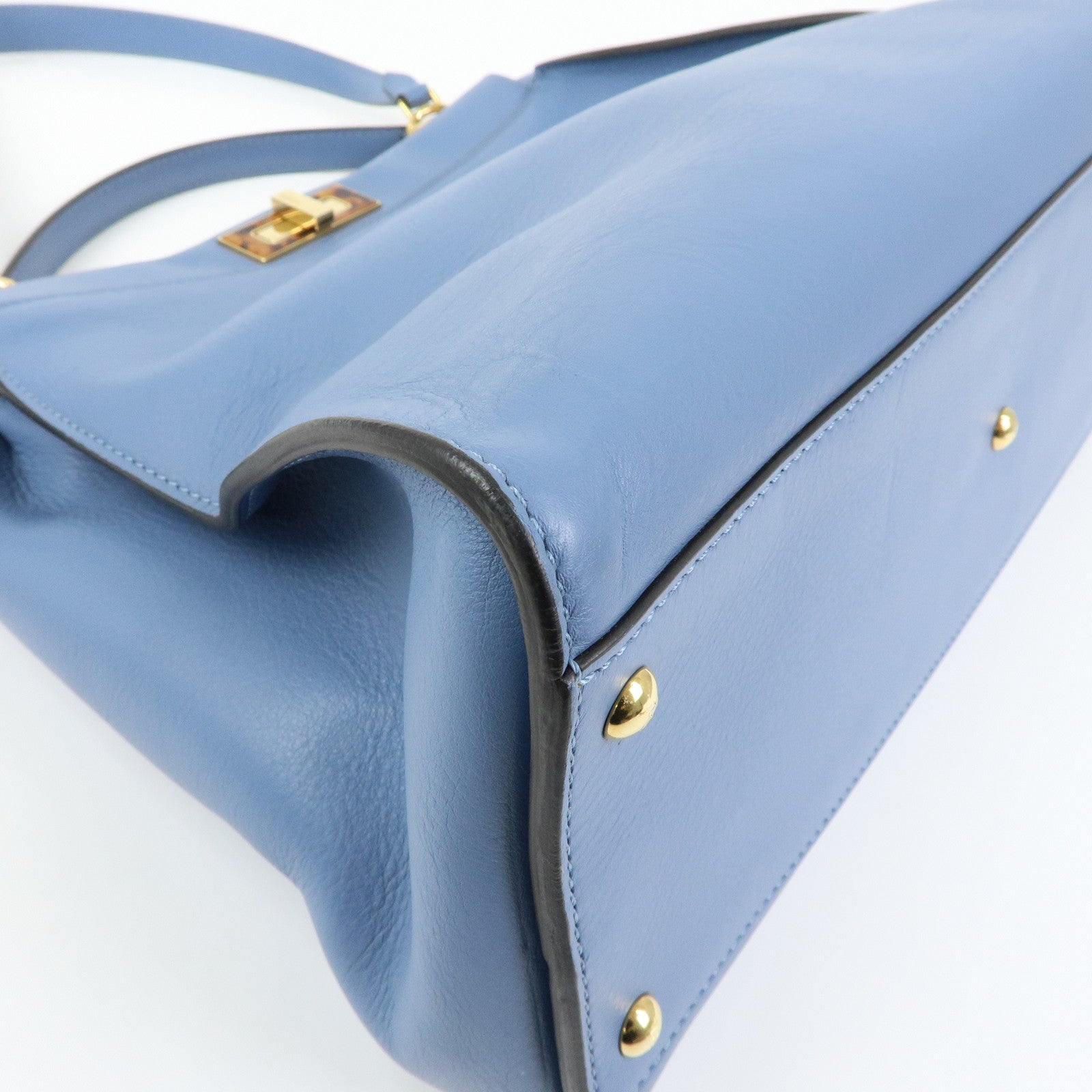 FENDI Peekaboo Leather 2Way Bag Tote Shoulder Bag Light Blue 8BN210
