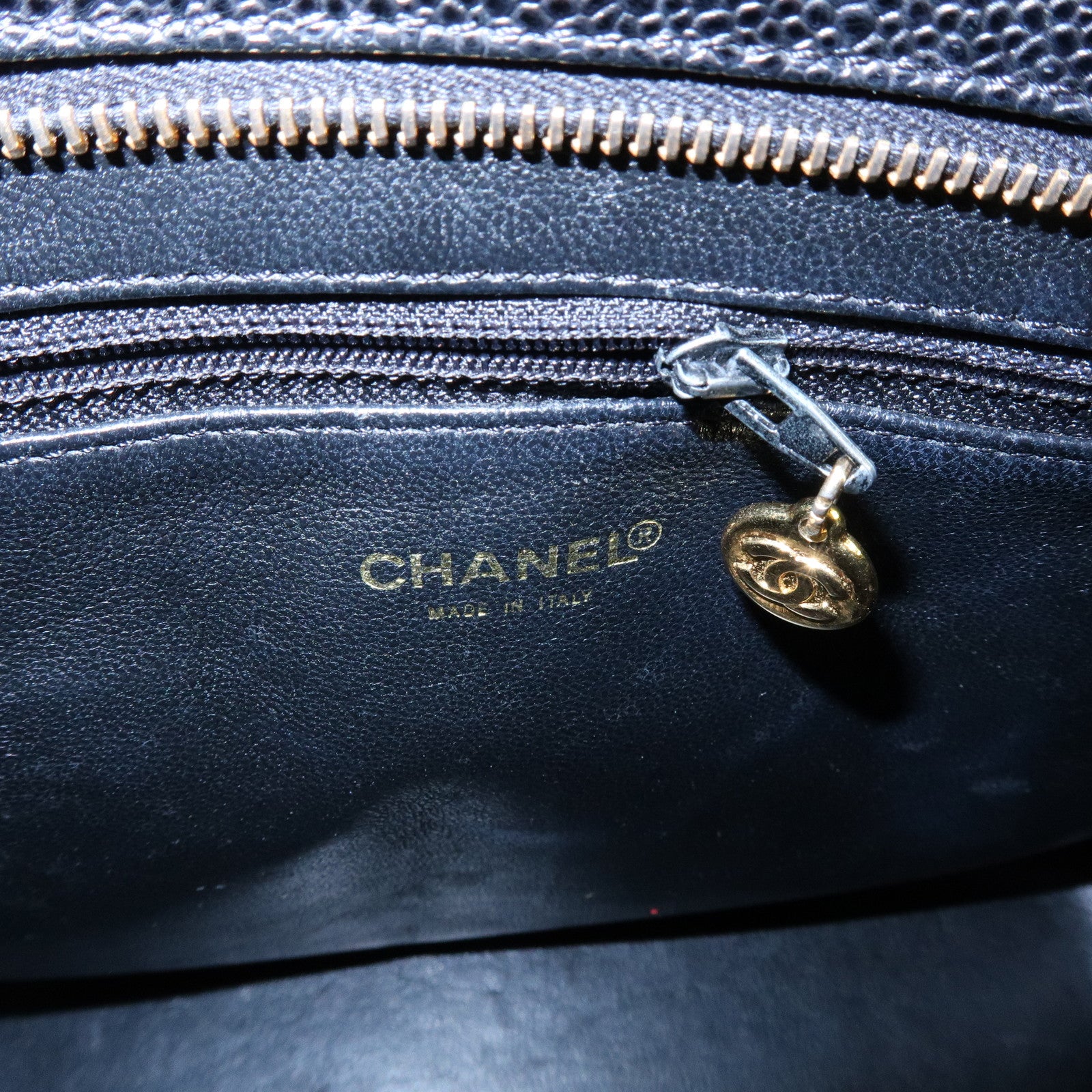 CHANEL Matelasse COCO Mark Medallion Caviar Skin Tote Bag A01804