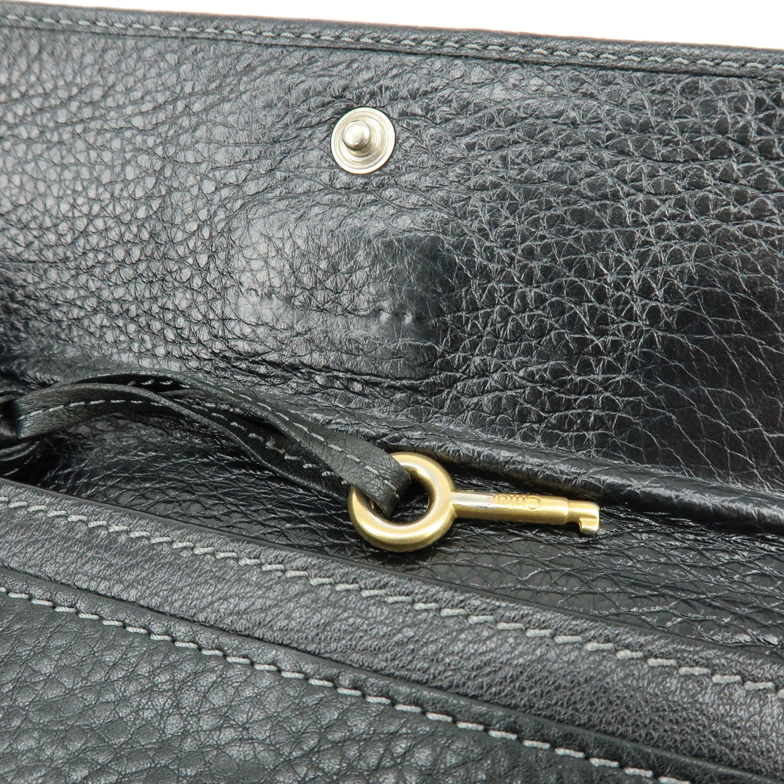 Chloe Paddington Leather Bi-fold Flap Long Wallet Black