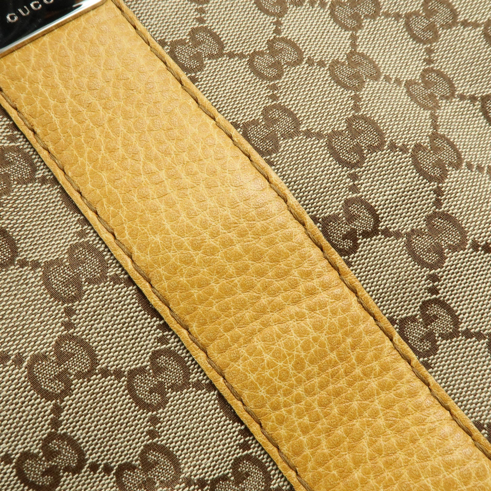 GUCCI Bamboo GG Canvas Leather Tote Bag Beige Yellow 232947