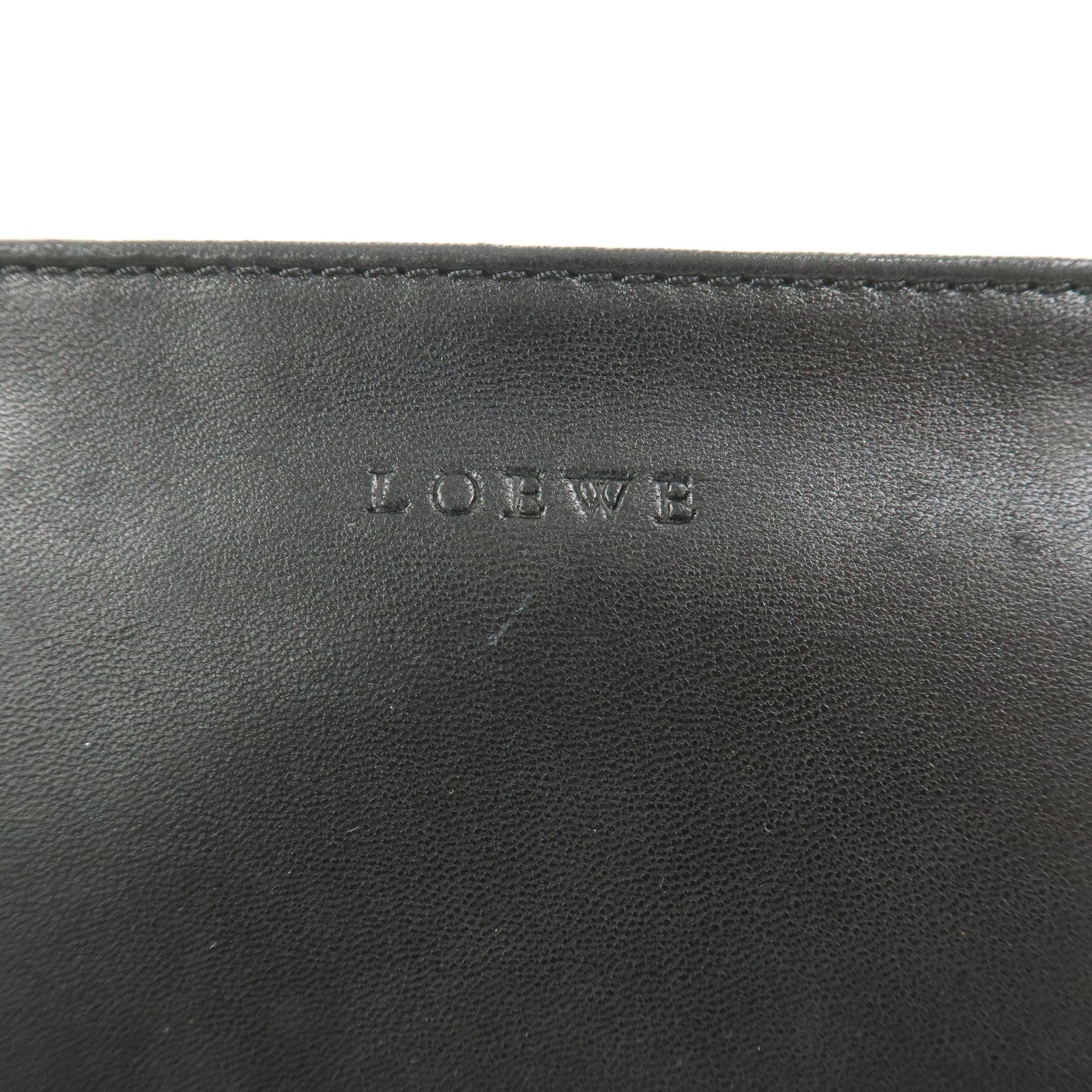 LOEWE Logo Fur Leather Cosmetic Pouch Black