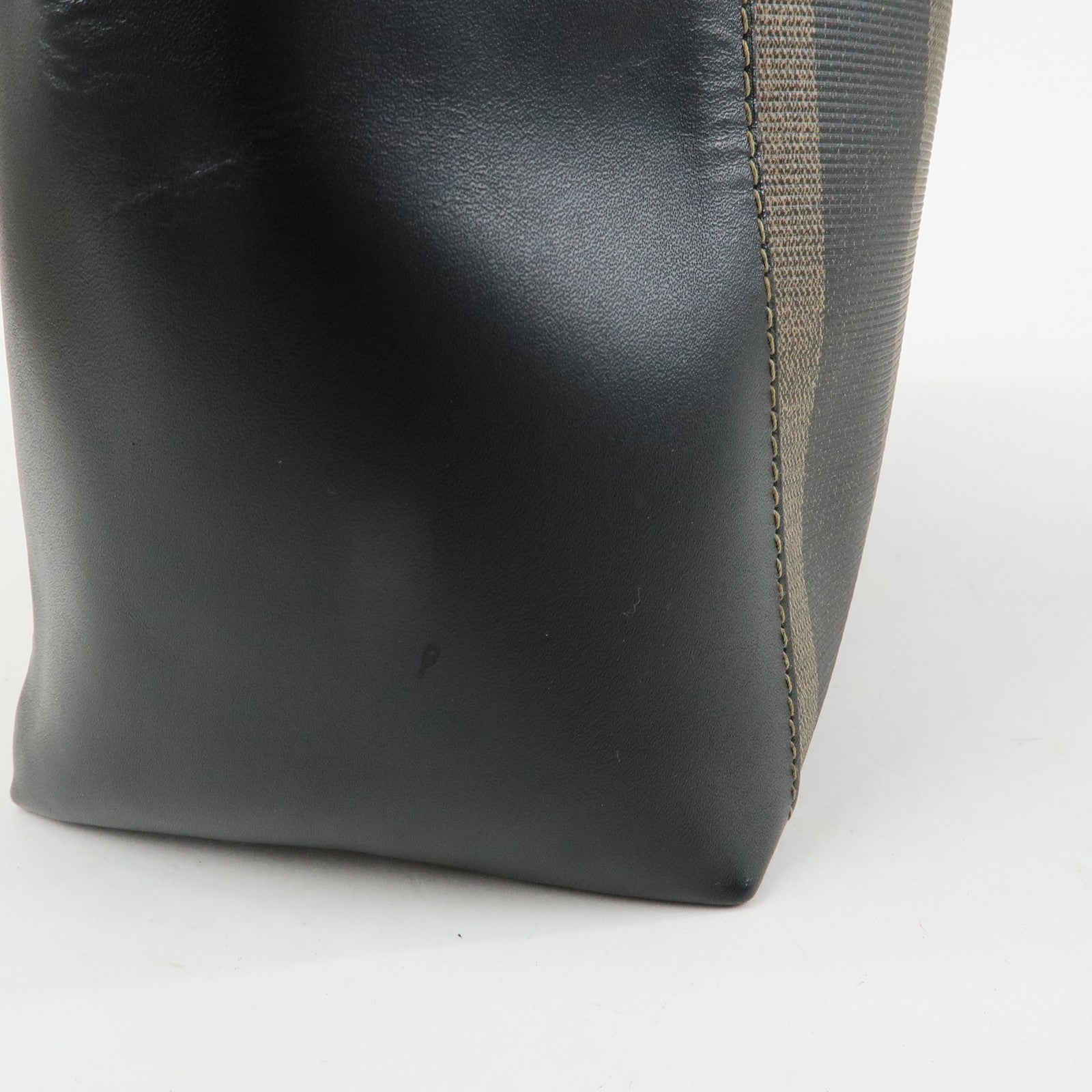 FENDI Pequin PVC Leather 2Way Bag Tote Bag Black Brown 14457