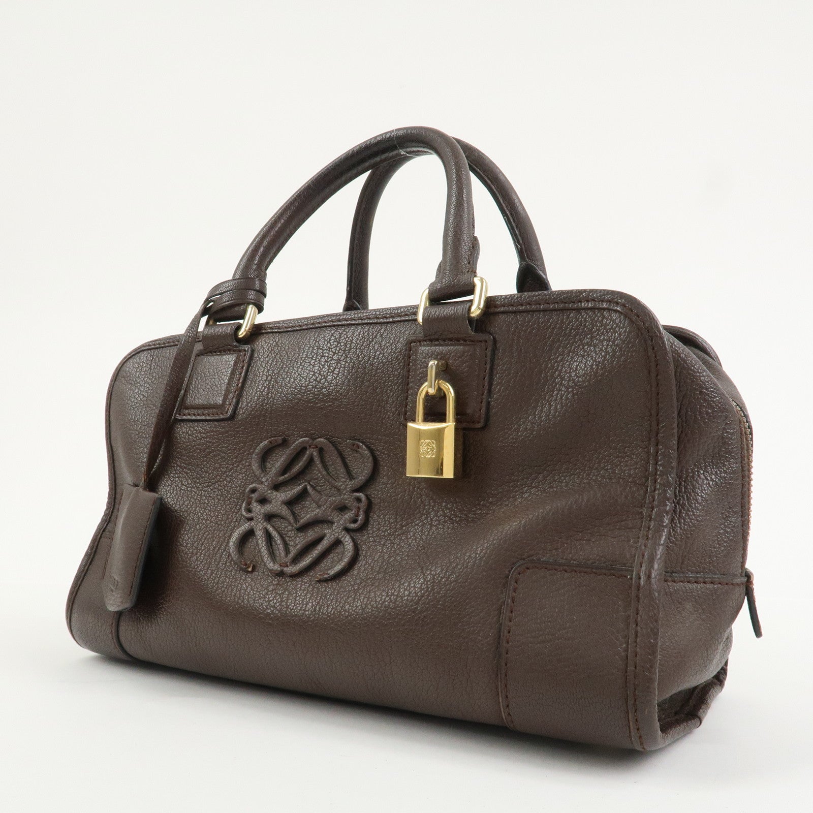 LOEWE Anagram Amazona 28 Leather Hand Bag Boston Bag Brown