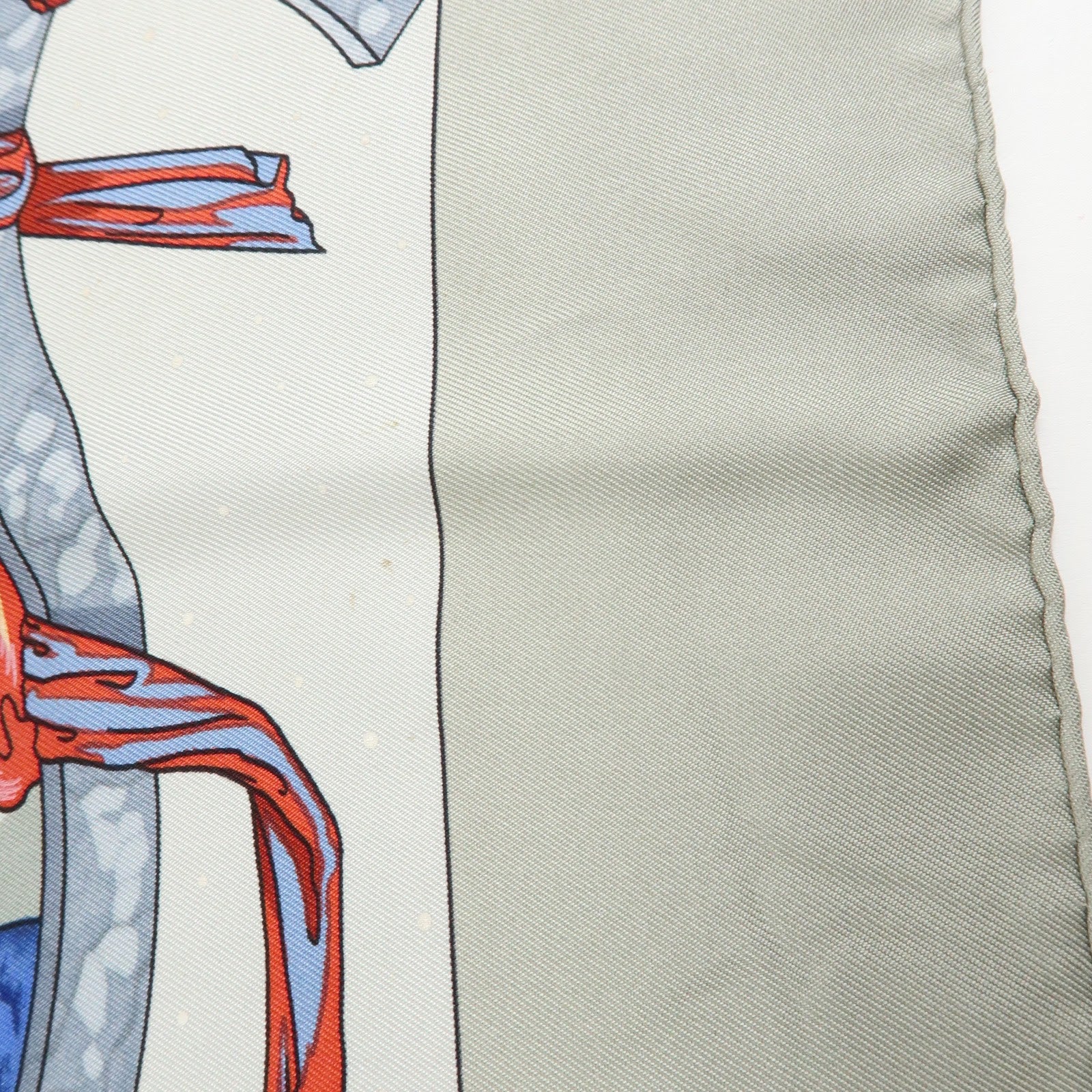 HERMES Carre 90 Silk 100% Scarf CAVALIERS DES NUAGES Gray Blue