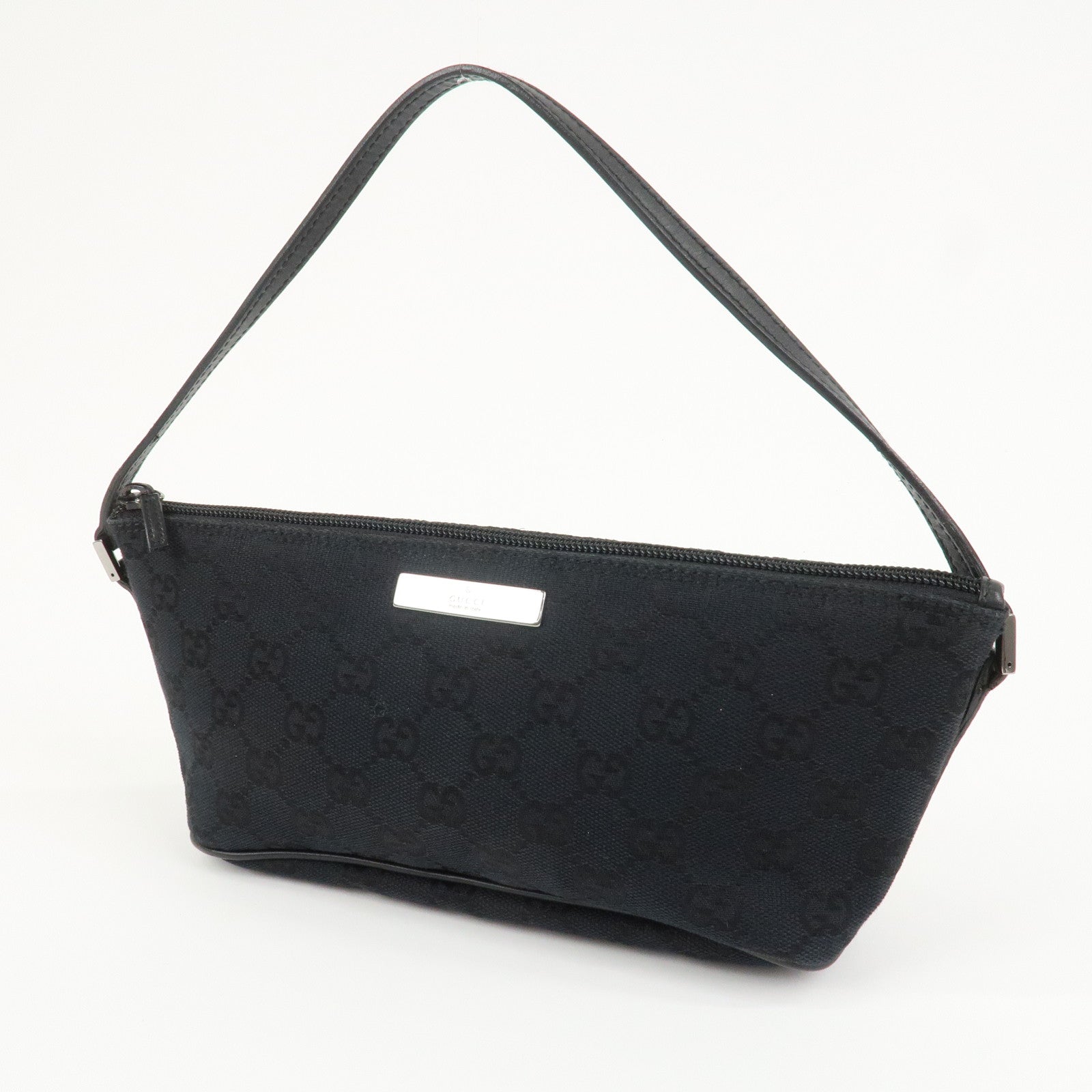 GUCCI GG Canvas Leather Accessory Pouch Hand Bag Black 039.1103